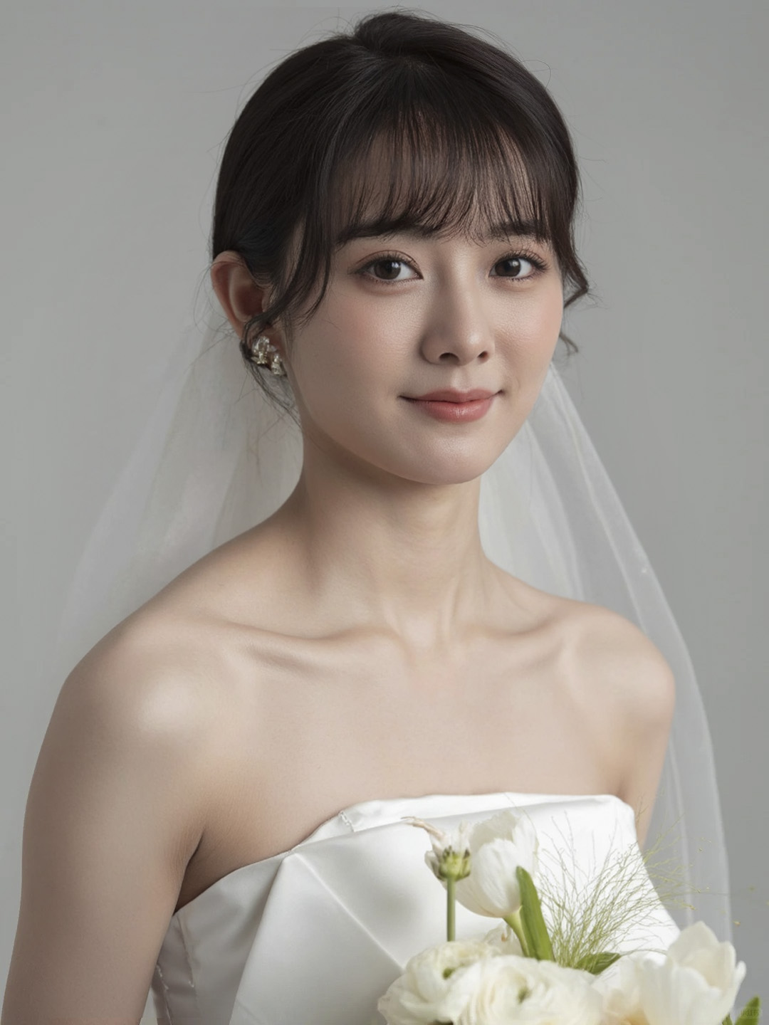 婚纱照面部修复后肤色干净自然