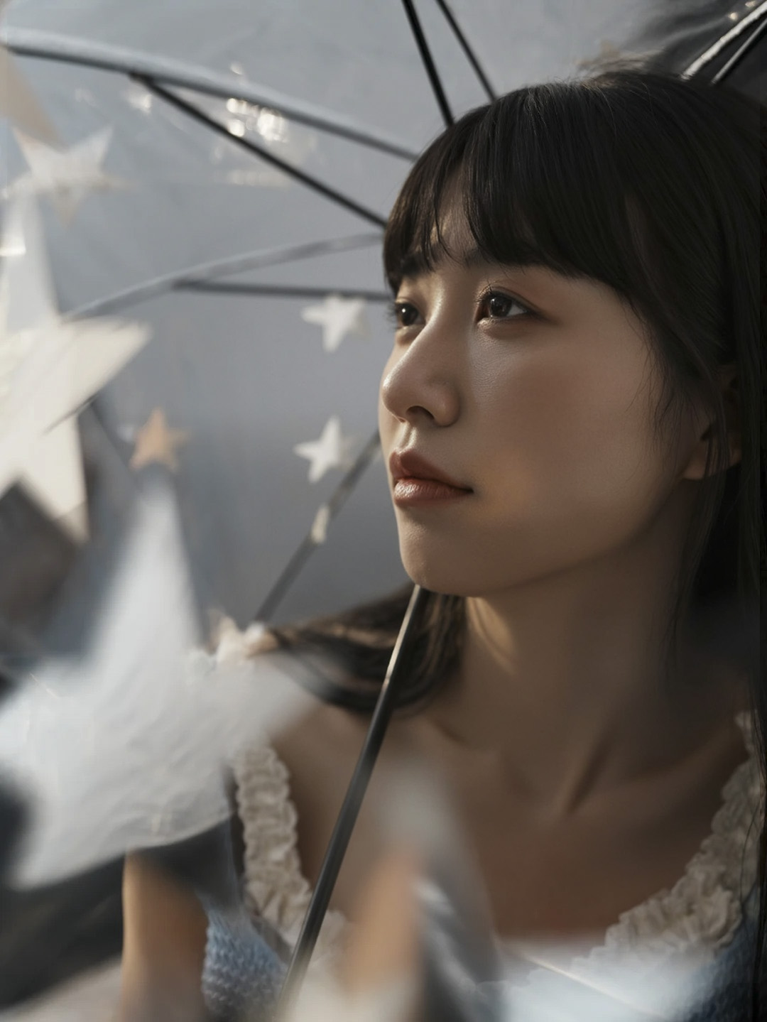 撑伞女生人像修图后皮肤细腻自然