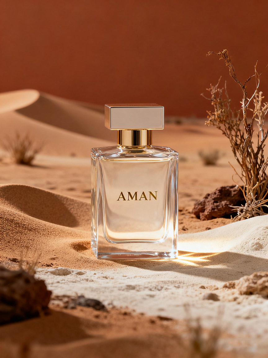 香水瓶迁移到沙漠场景后光影融合