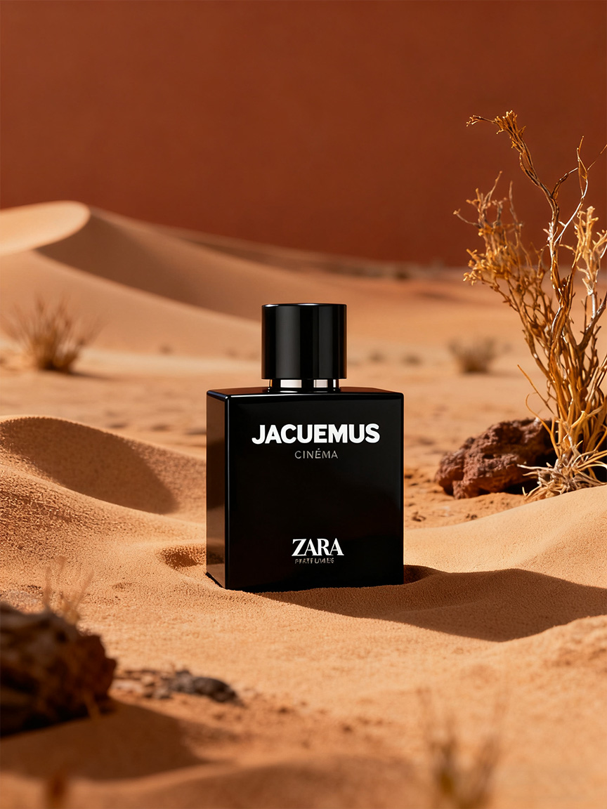 香水白底产品图放入沙漠场景前