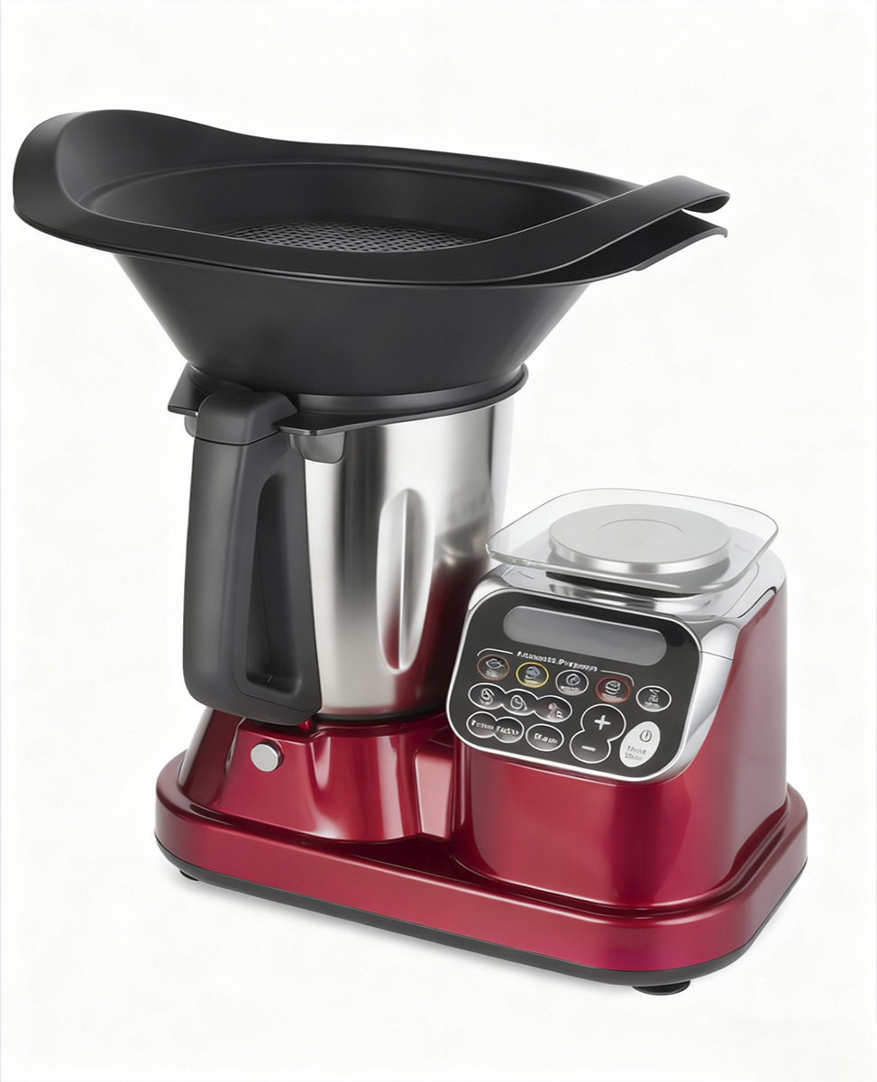 红色底座料理机精修后材质质感分明体积感强