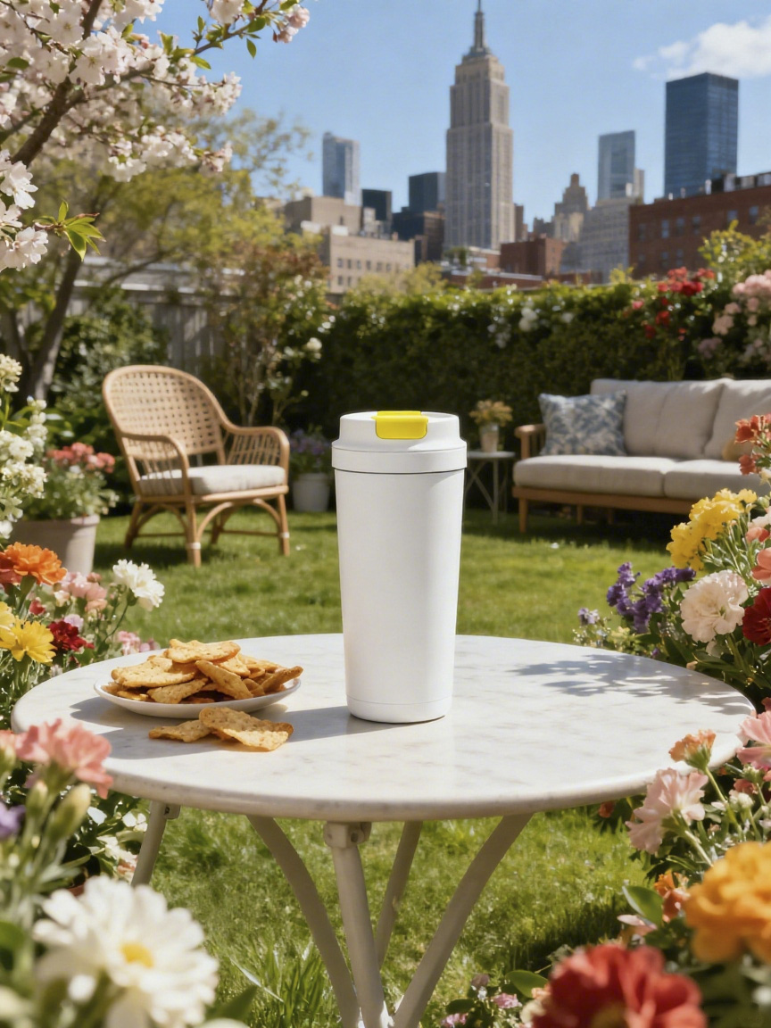 花园场景中咖啡杯旁有多余物体