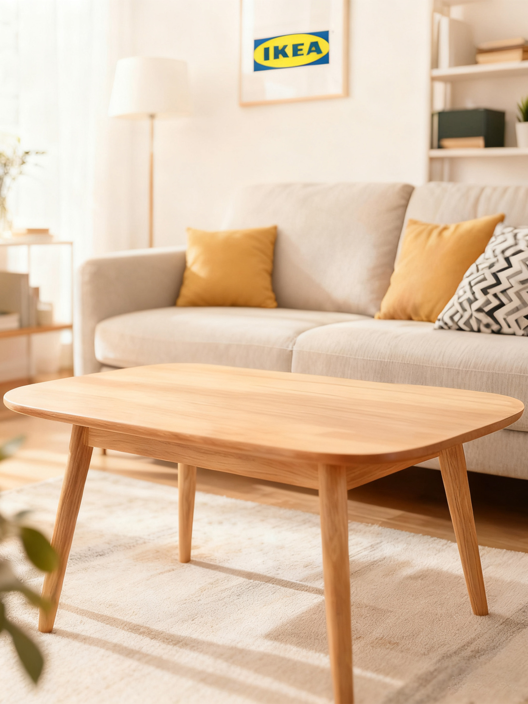 木质茶几融入客厅场景透视正确