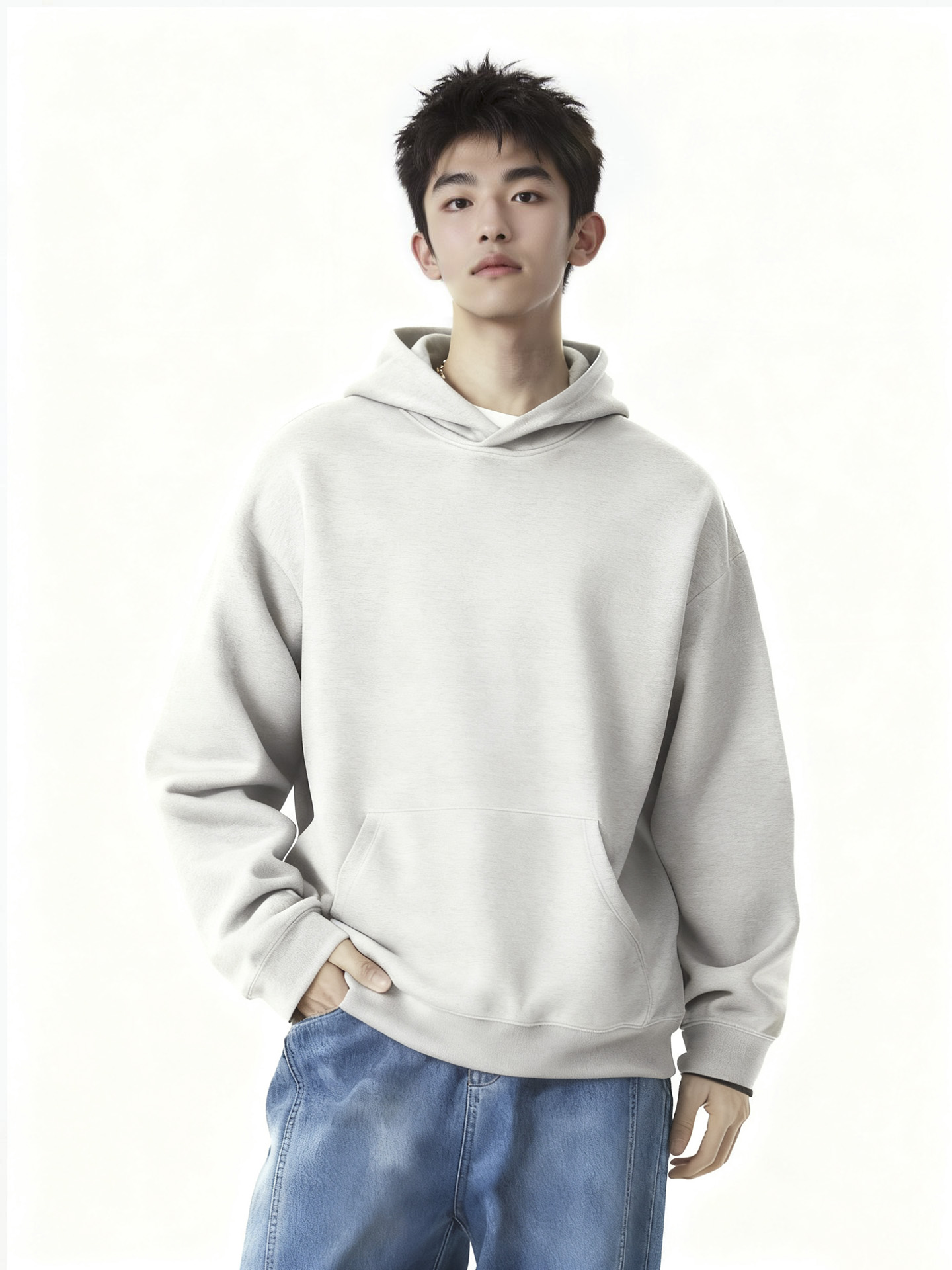 灰色卫衣男模特和棕色夹克白底图准备换装