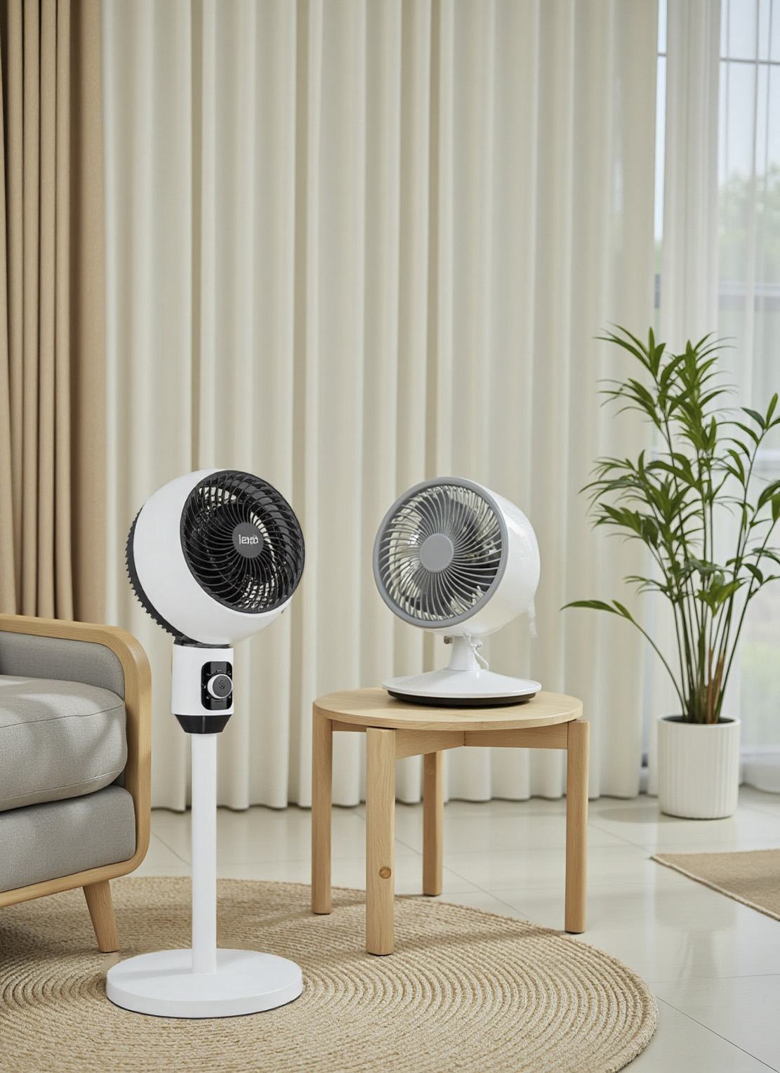 风扇迁移到客厅窗帘旁的场景效果