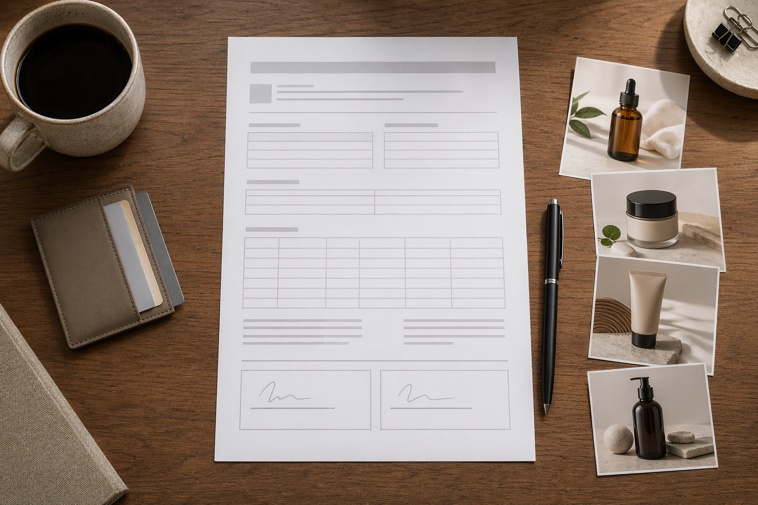 合同结构示意图：定金锁定排期、阶段性交付明确边界、效果奖金绑定可验证结果