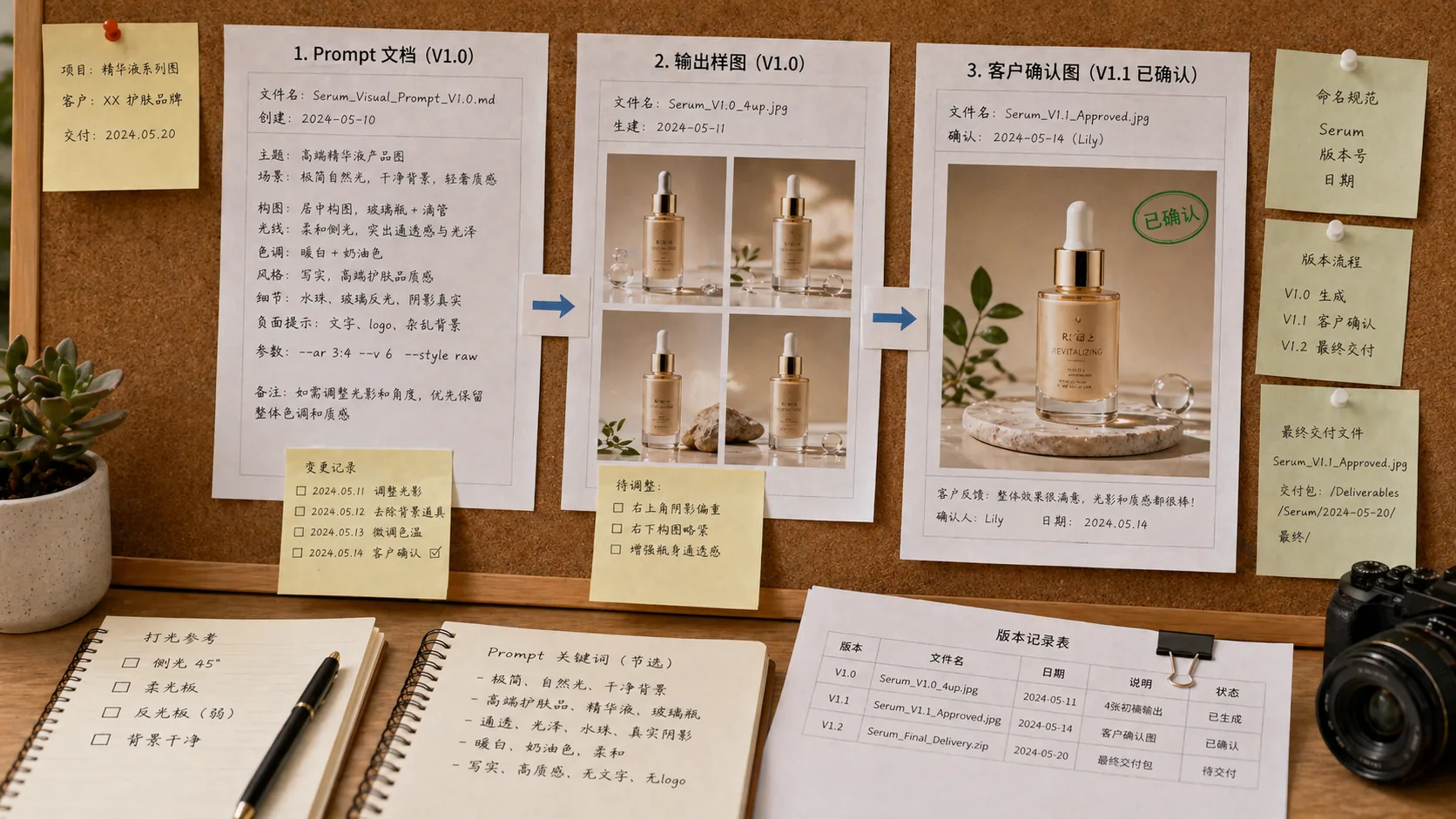 提示词文档、输出样张和客户确认图同名归档