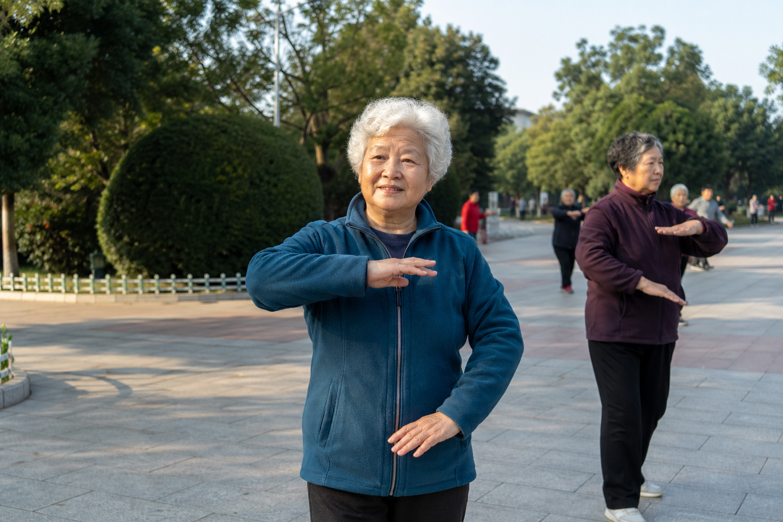 60+ 女性在公园广场的真实生活场景