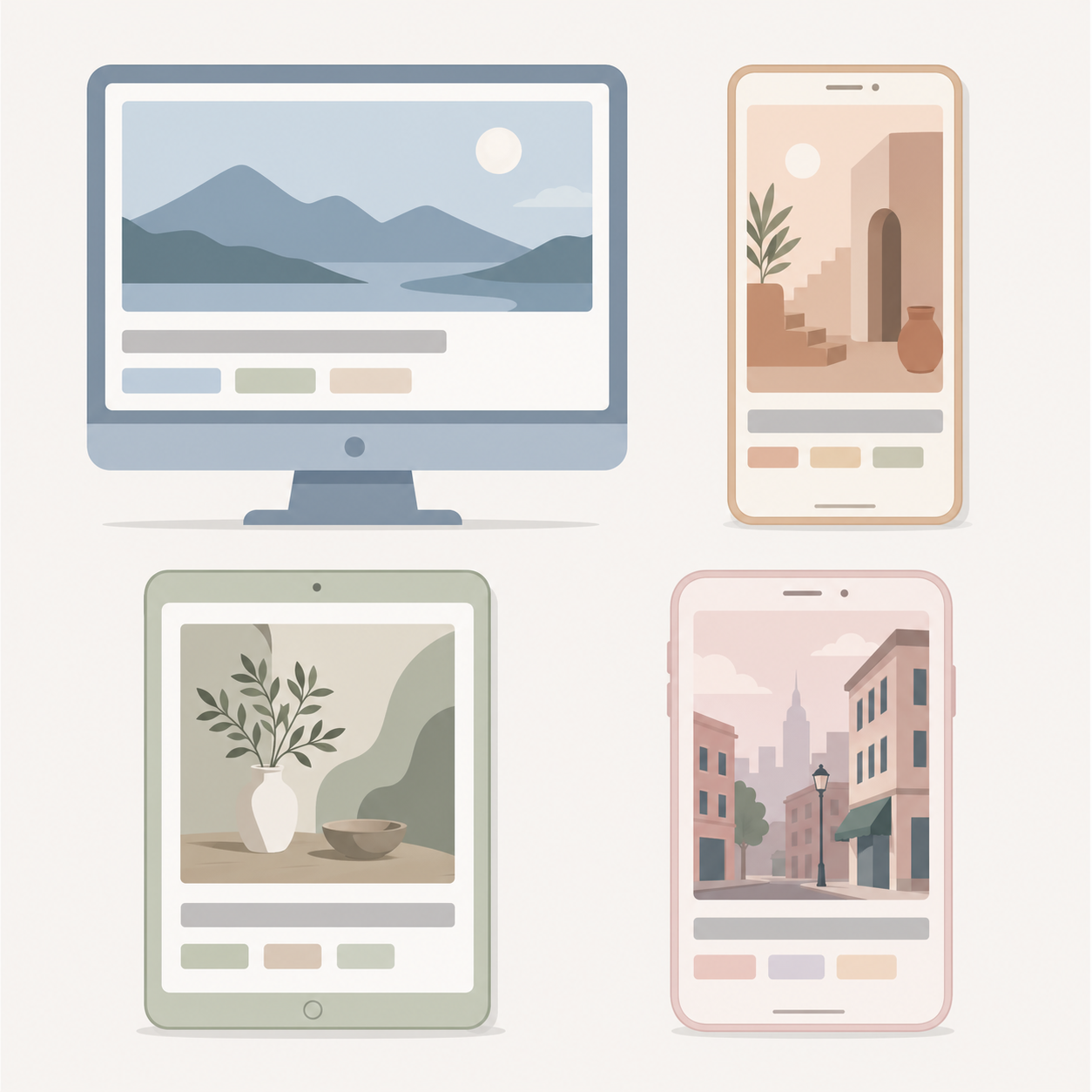 四种视频比例的多平台 mockup 对比示意图
