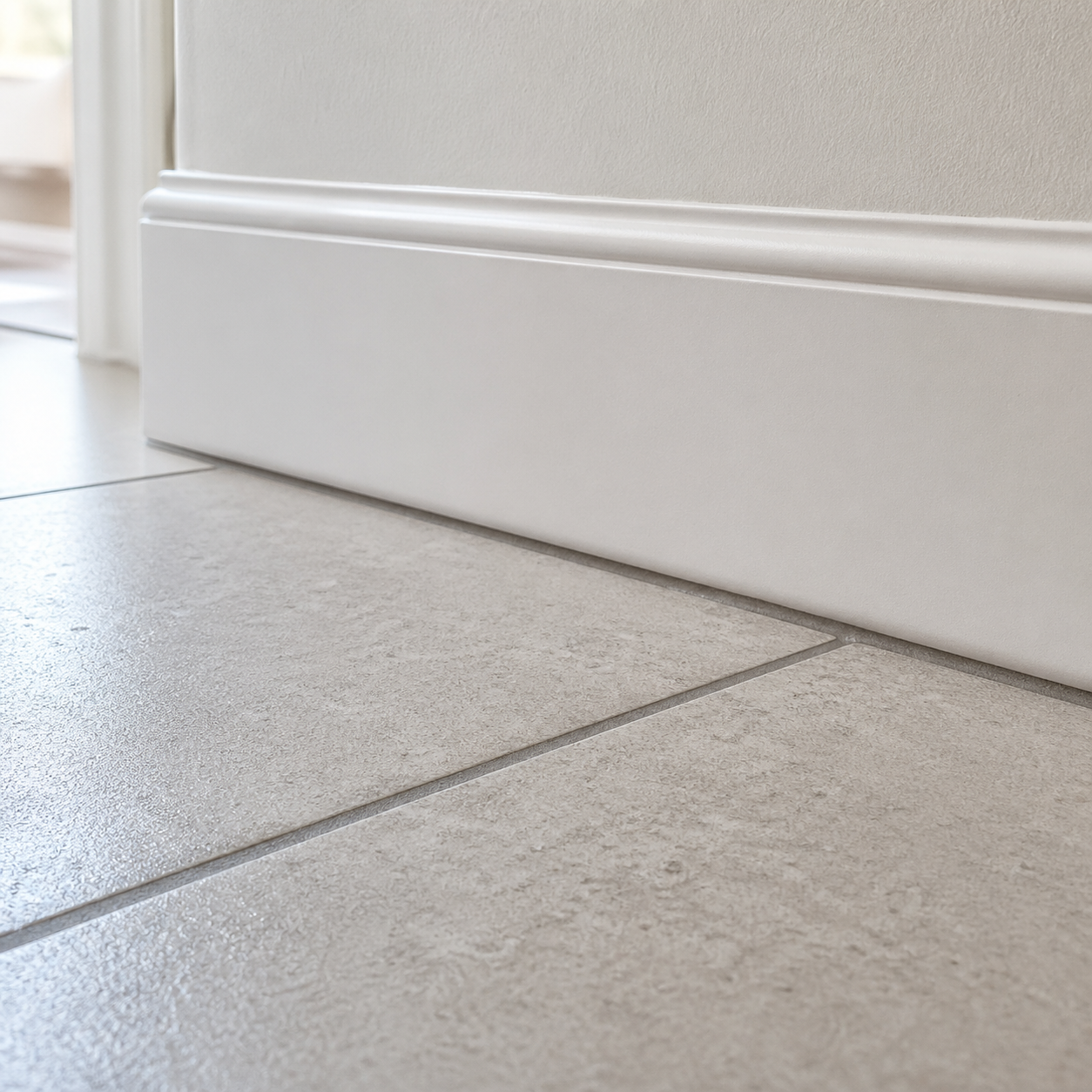 瓷砖与踢脚线交界处的微距细节