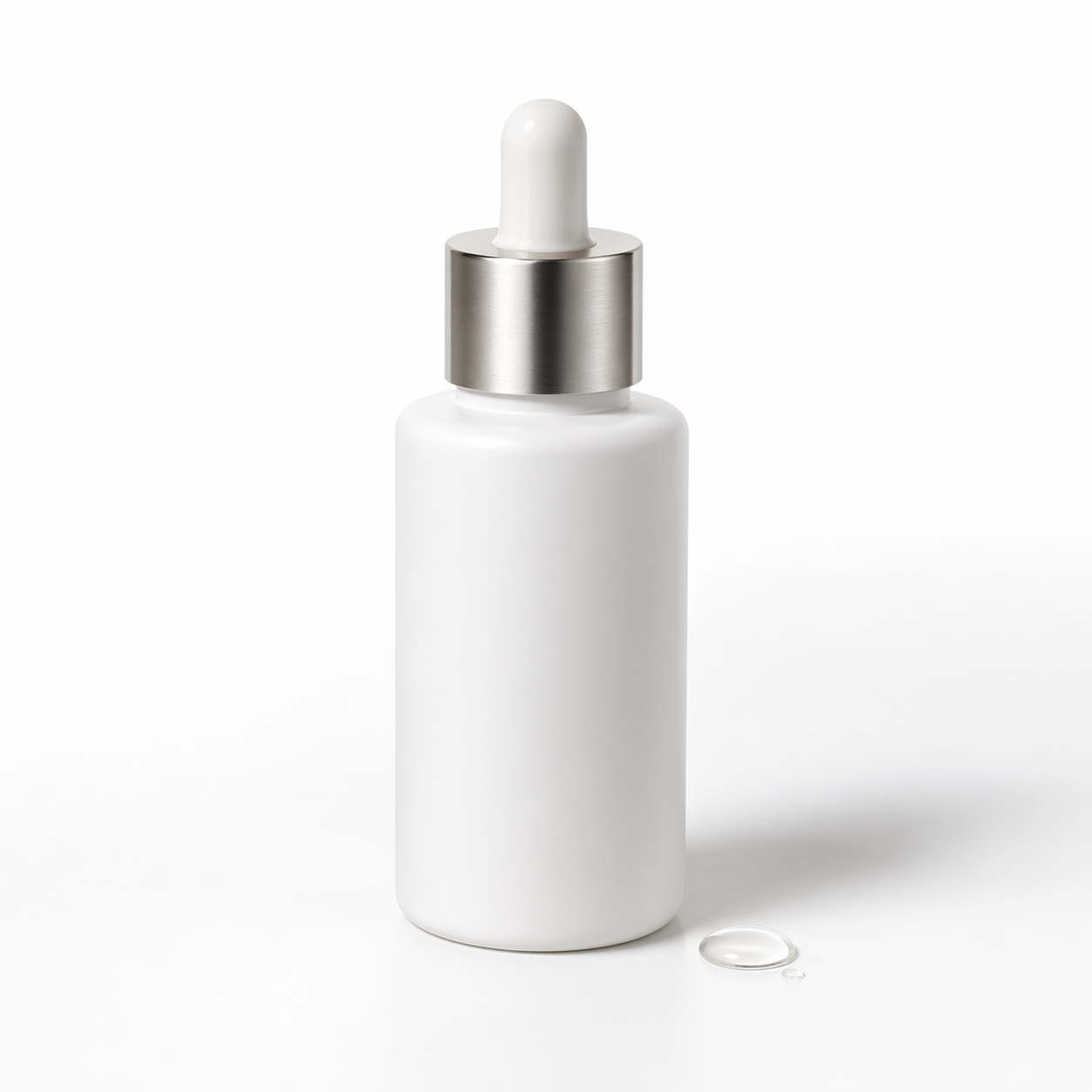 一瓶高端白色美妆护肤精华瓶的白底商品图