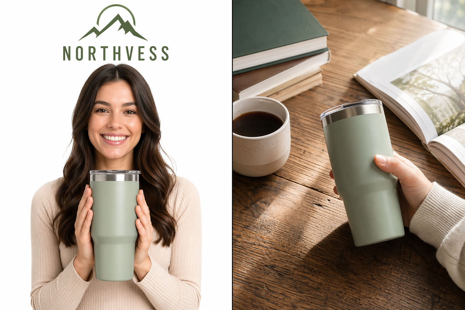 对比图：左侧"过广告感"封面中心对称构图+大 logo+模特假笑，右侧"自然种草"斜构图+局部手部+柔光窗边