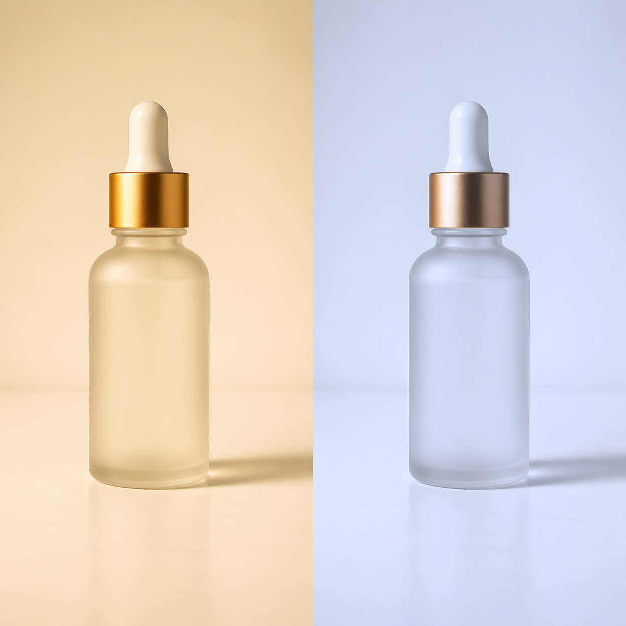 原图是温暖的琥珀色调威士忌瓶，AI 出图后瓶身和背景整体偏冷蓝，品牌色从暖金变成了偏银灰