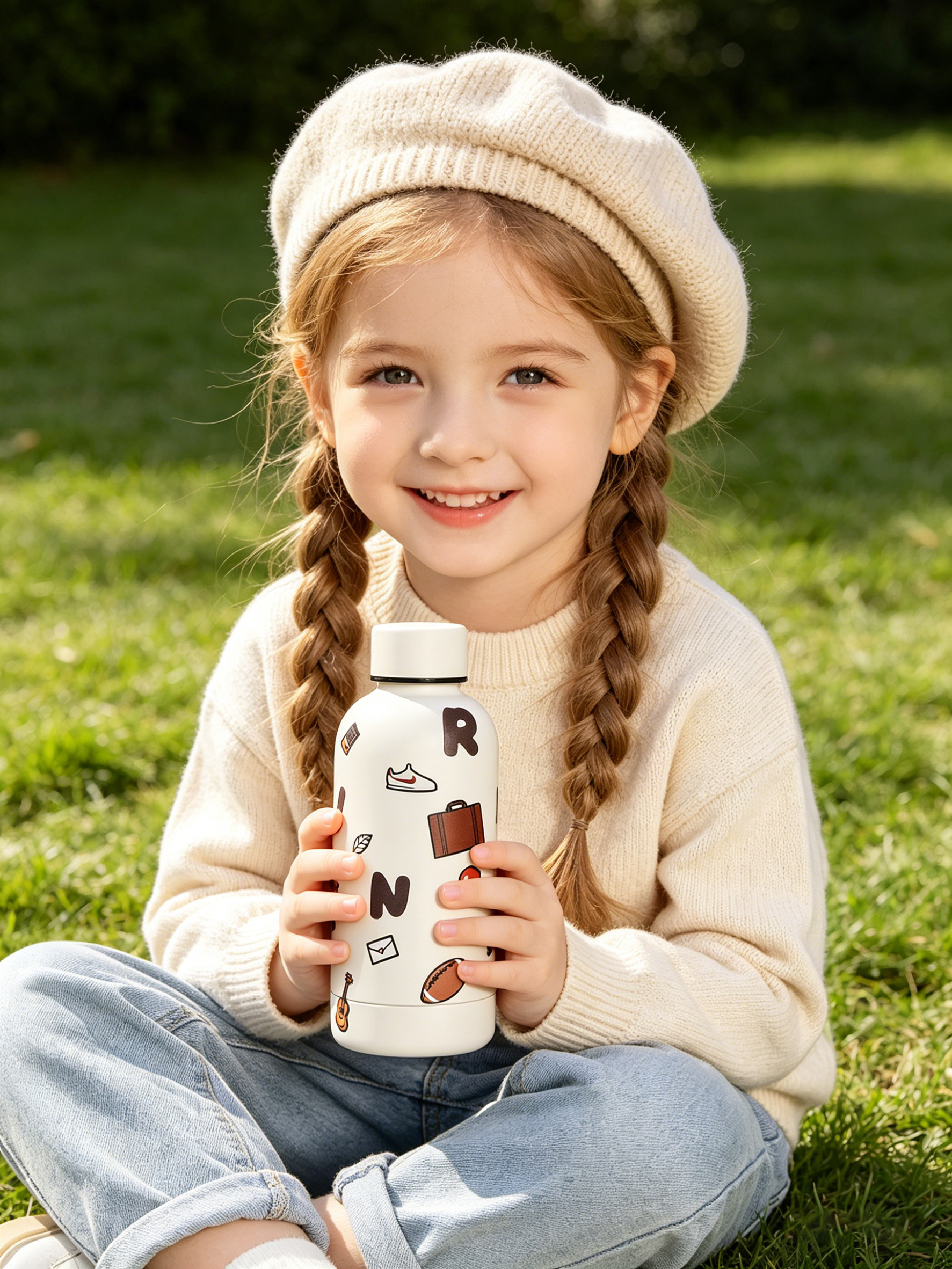 保温杯户外草地场景效果