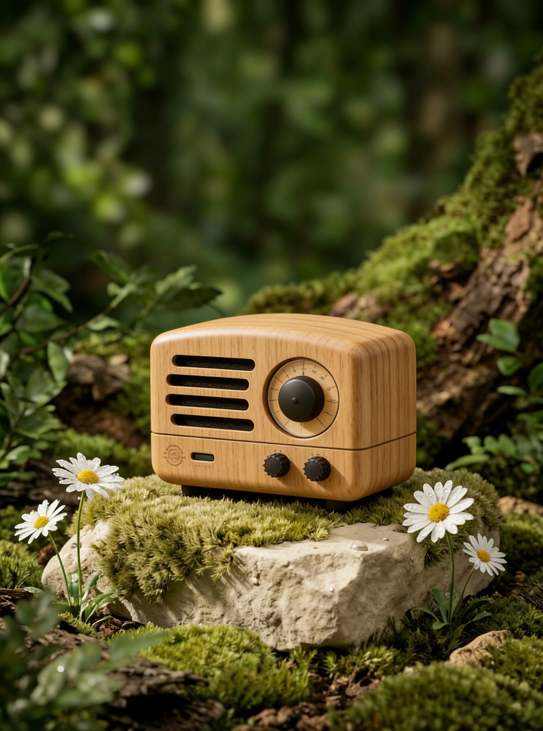 复古木纹收音机森林苔藓场景