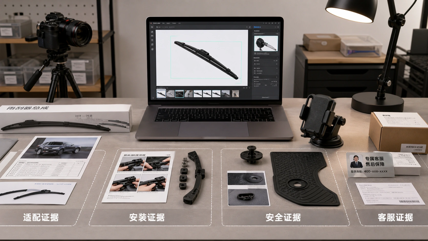 汽配商品图工作台上分出适配证据安装证据安全证据和客服证据