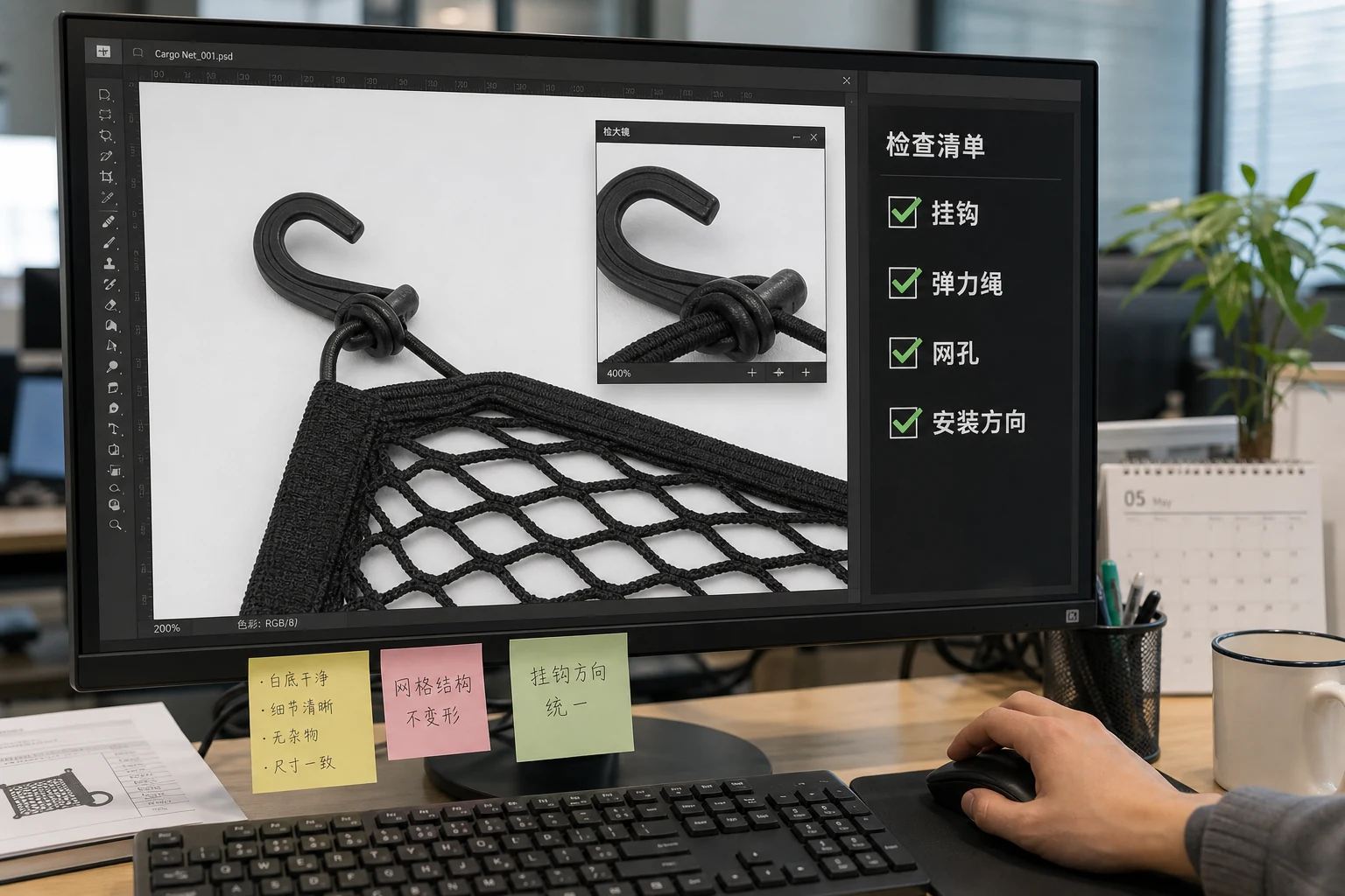 后备箱收纳网 AI 修图返工验收表工作台