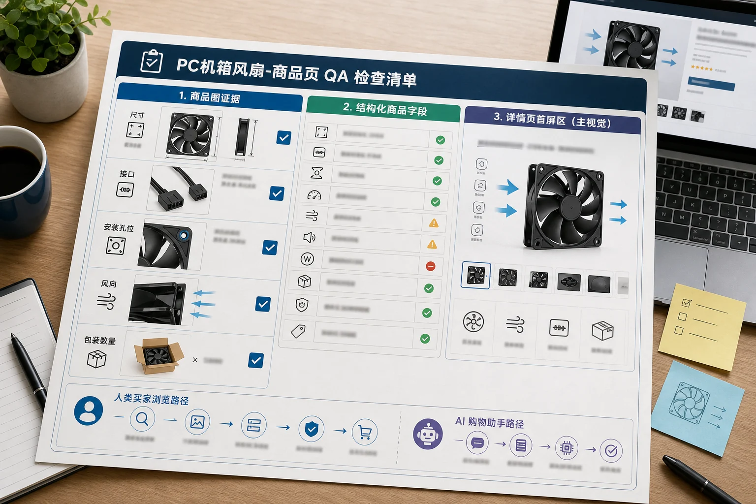 电脑机箱风扇商品图字段和详情页三列核对板