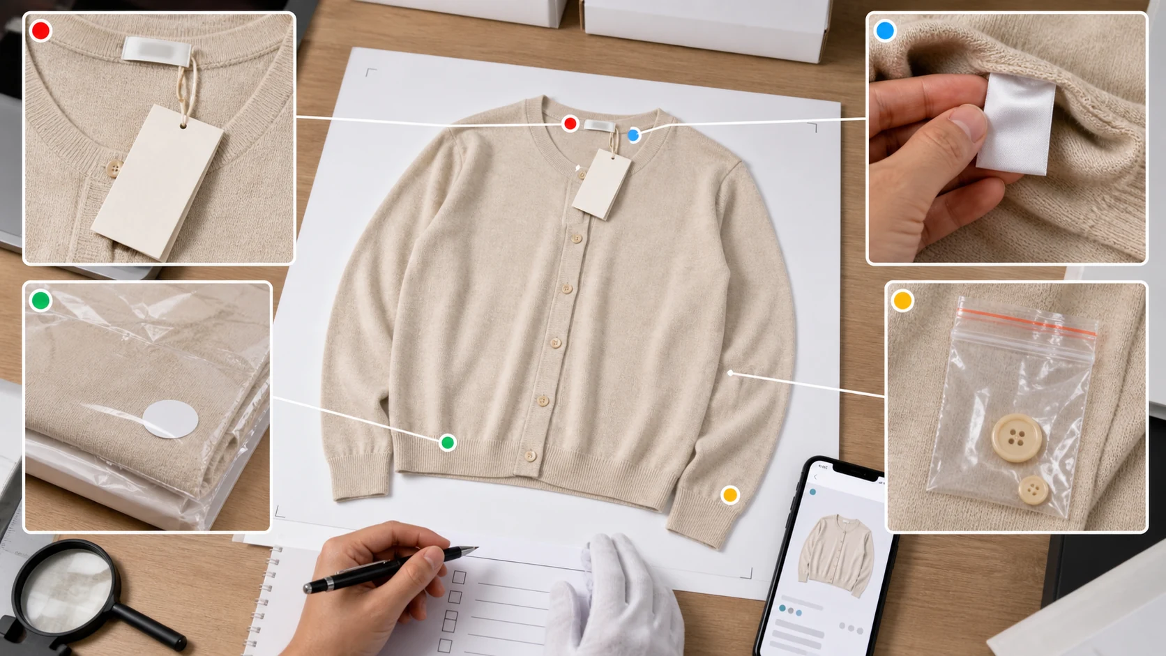 服装商品图客服证据板展示吊牌水洗标尺码贴和备用扣