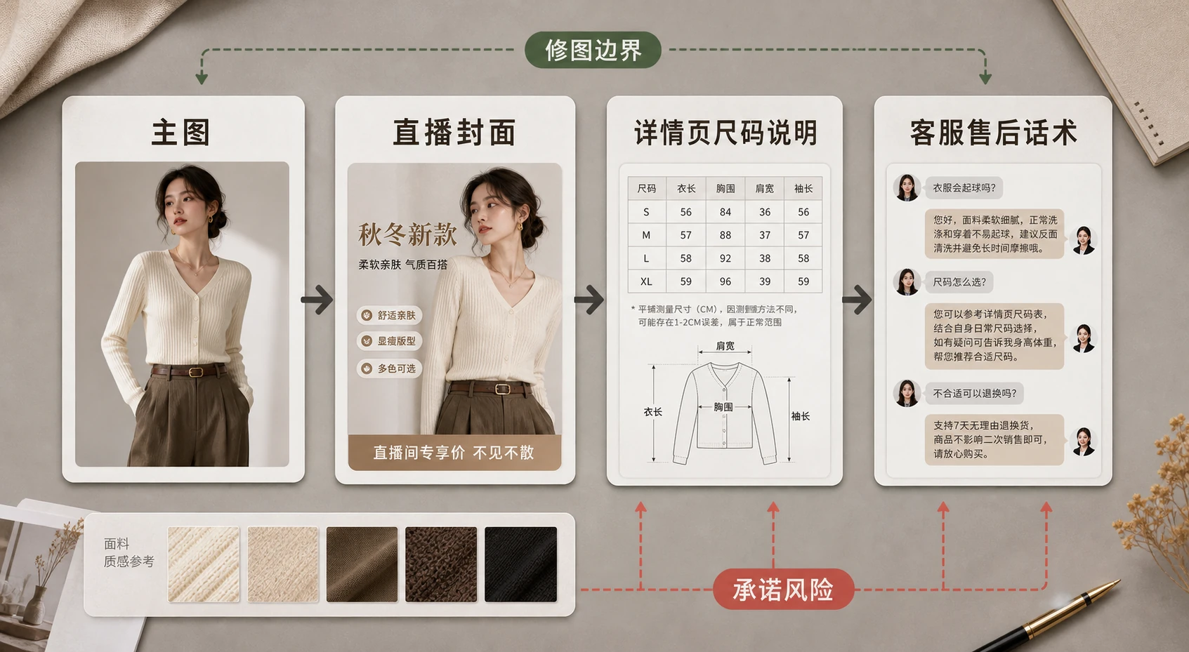 服装直播图从主图到尺码说明的承诺分工图