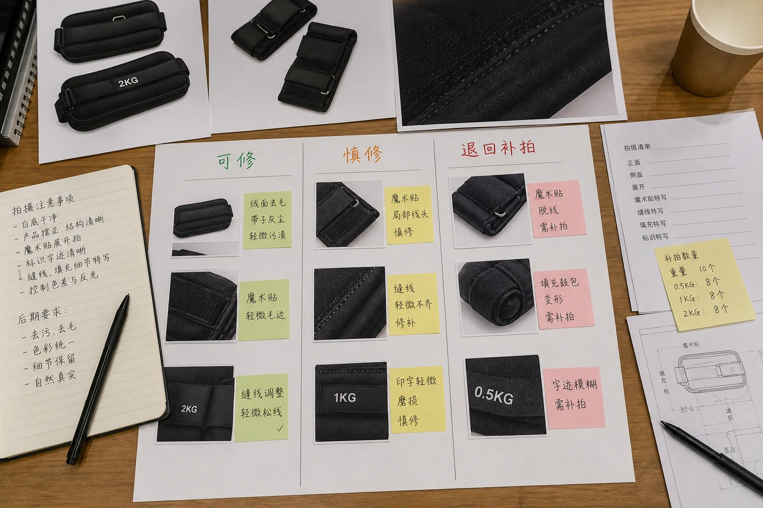 沙袋绑腿修图交付三栏工作台，区分可修、慎修和退回补拍