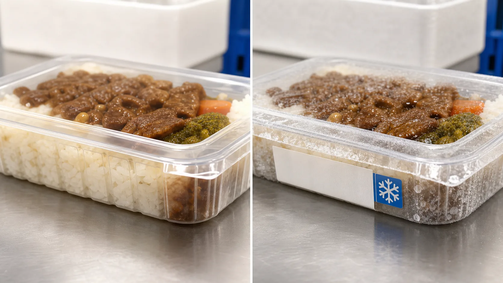 预制菜饭盒冷链包装在卖相优先和证据优先两种修图路线下的对比