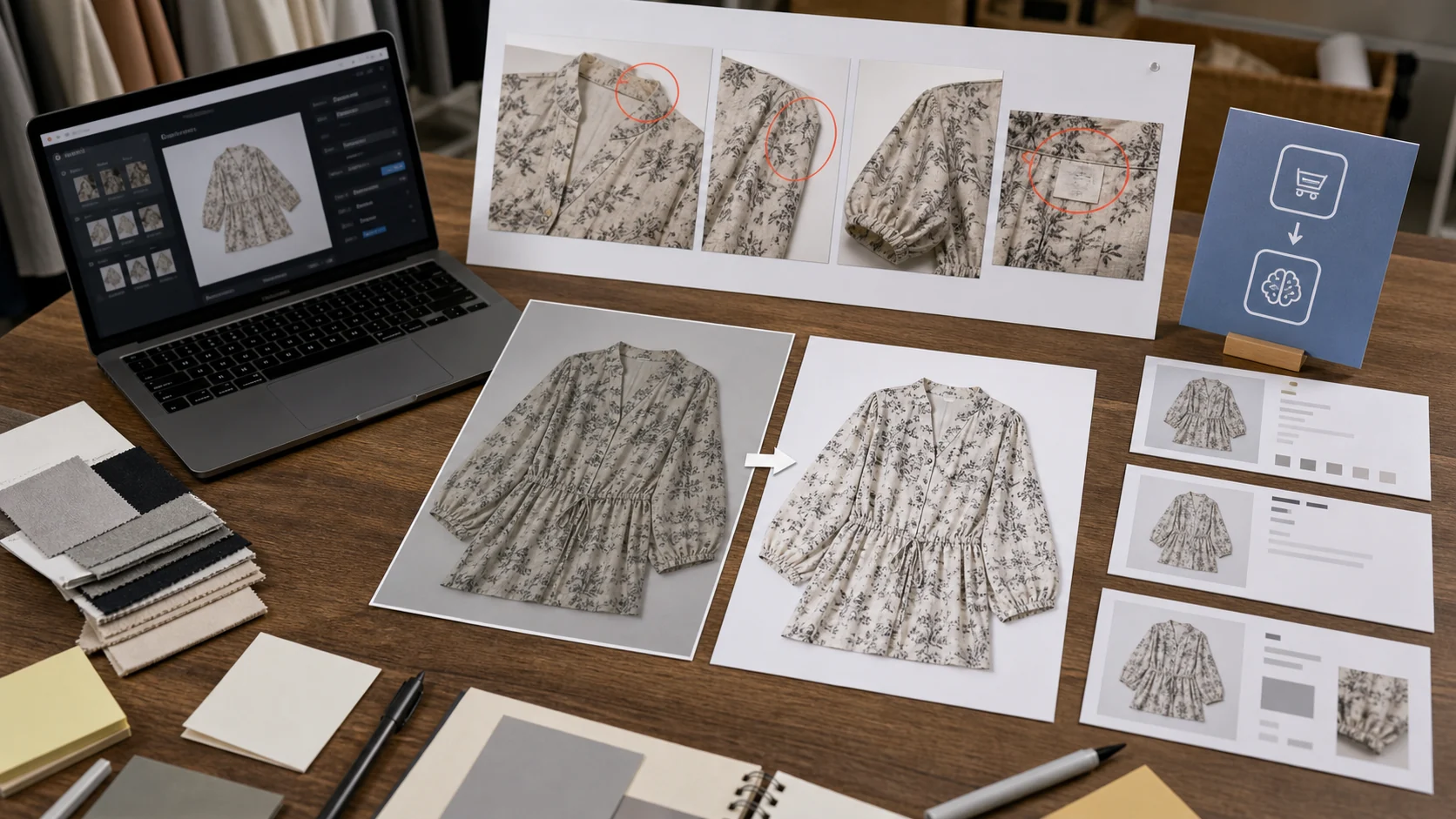 服装商品图在 AI 购物代理、详情页和客服图之间流转的工作台