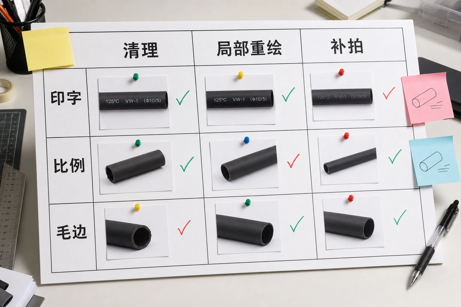 热缩管修图清理局部重绘和补拍三条路径决策板