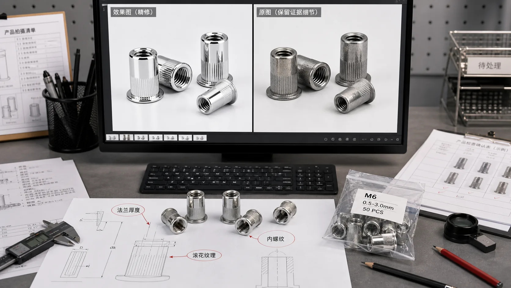 拉铆螺母商品图修亮优先和证据优先的对比工作台