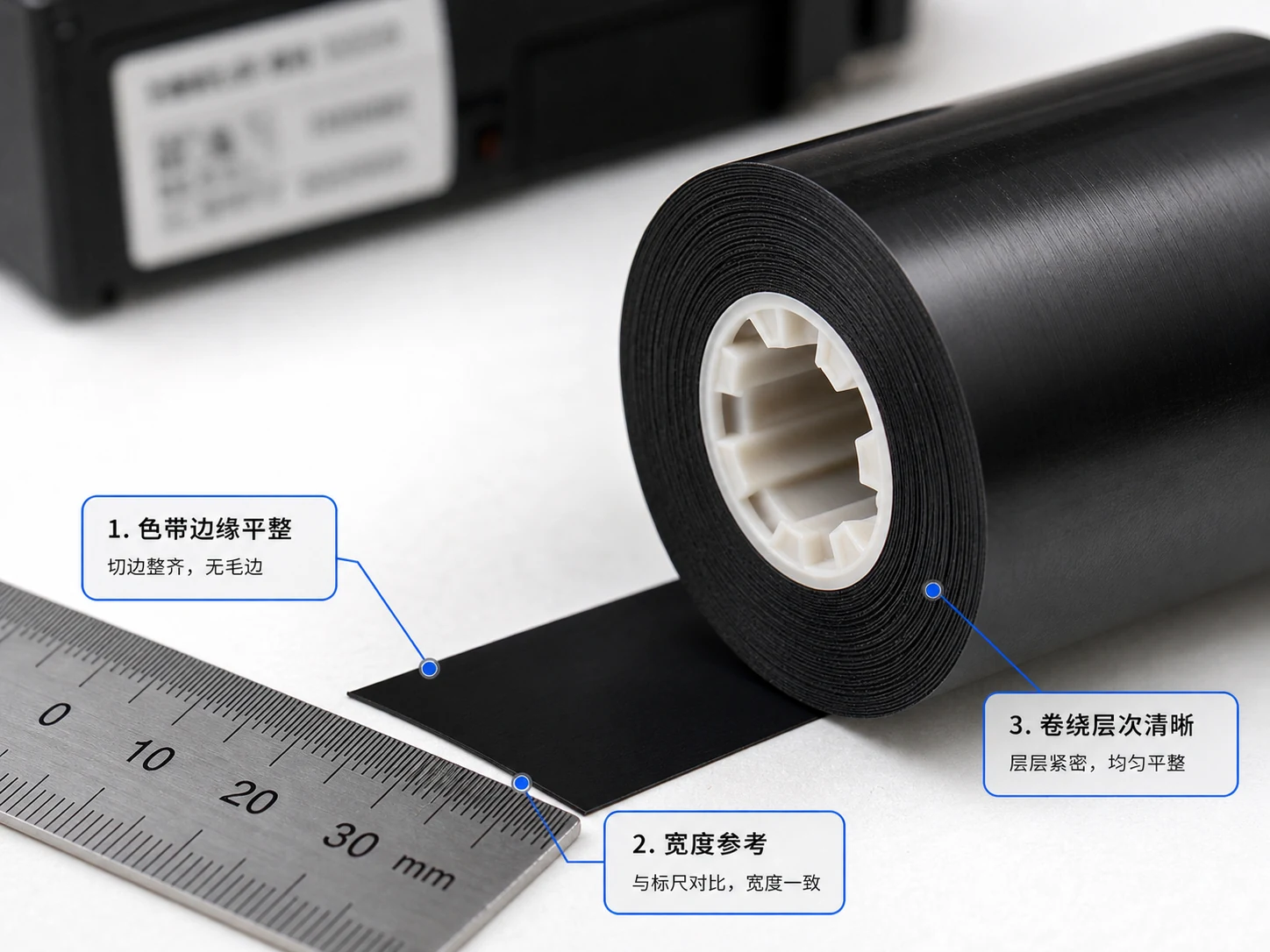 线号机色带宽度边缘和卷绕层次的局部质检图