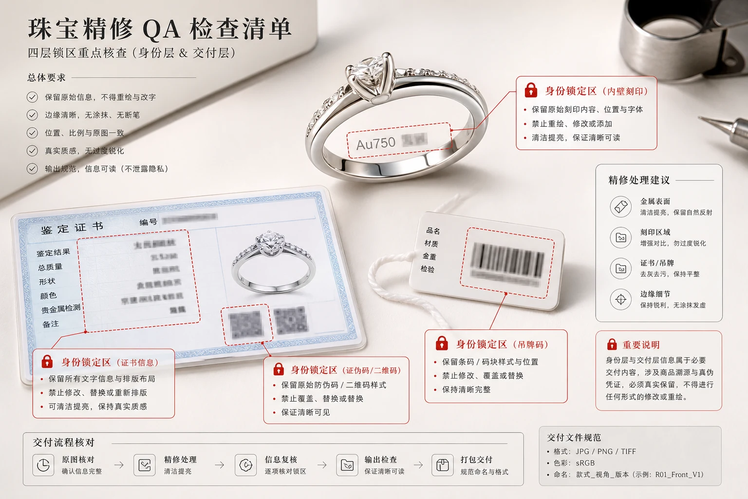 戒指内圈钢印、证书编号和标签条码的身份信息锁区图