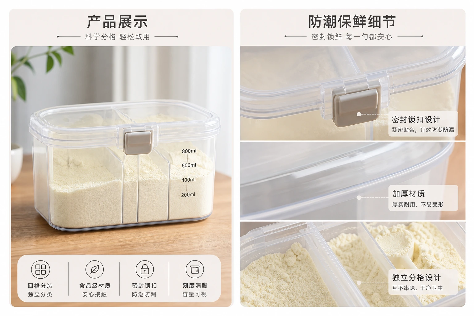奶粉分装盒商品图清洁度和证据保真对比板