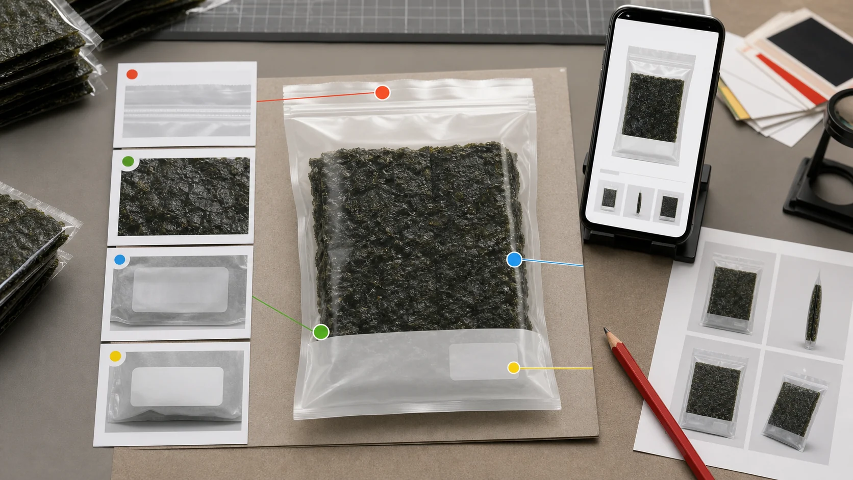 紫菜干货包装图返检板展示片张纹理封口产地码和净含量标签