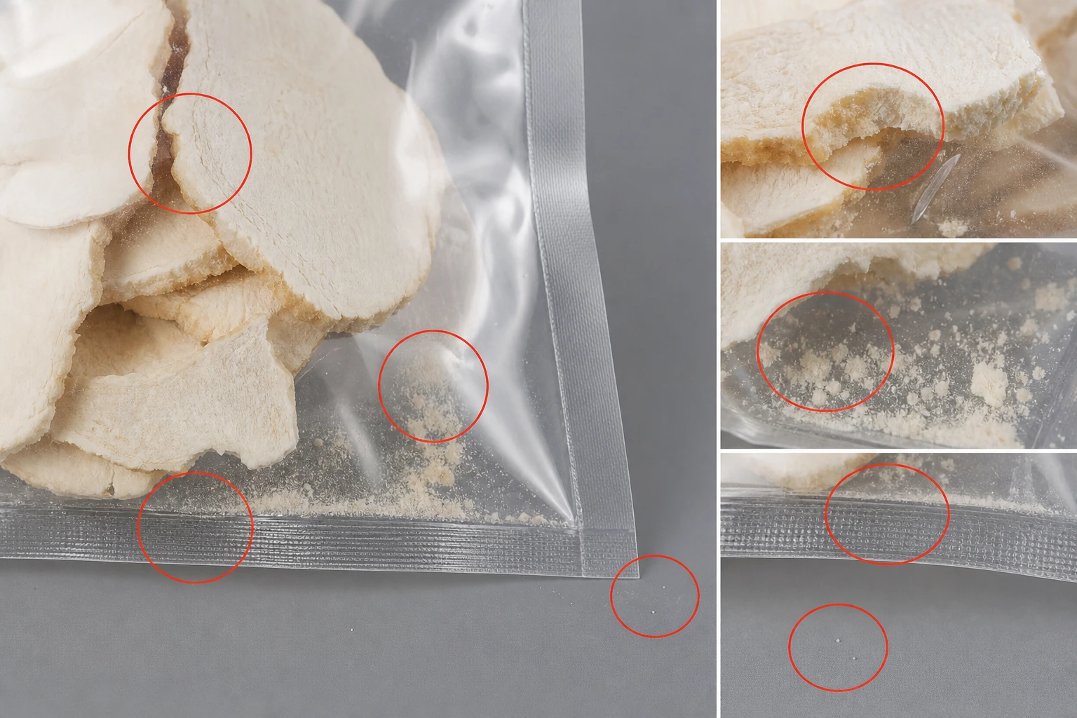 山药片袋内粉屑和袋外灰点边界对比检查板