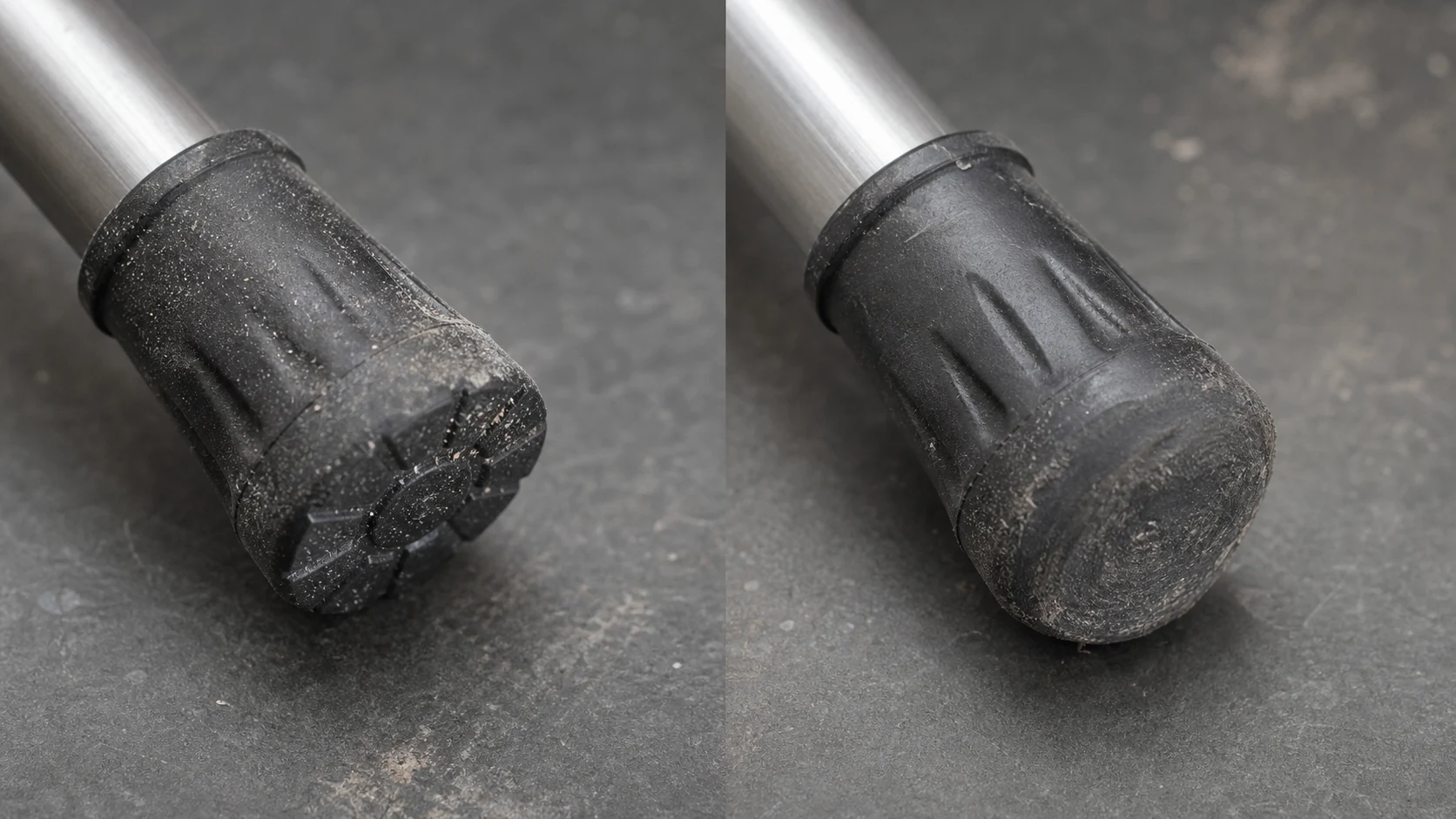 登山杖杖尖磨耗与拍摄灰尘的前后对比