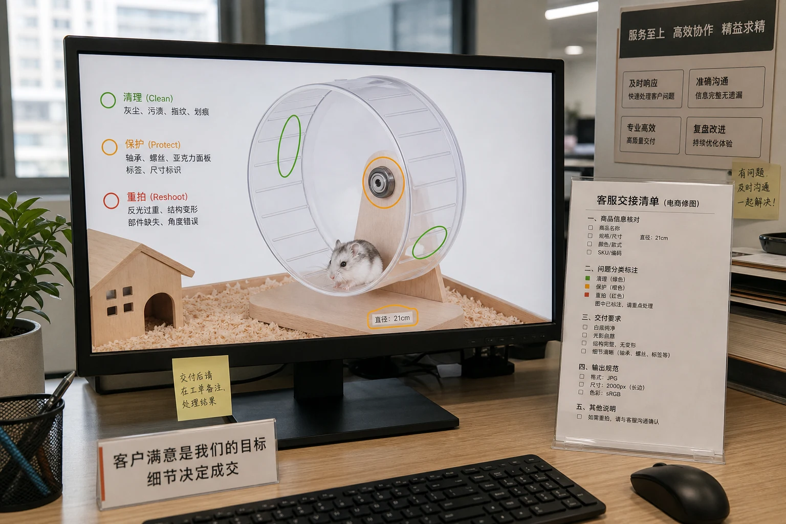 仓鼠跑轮商品图上标注轴承缝隙直径标和底座的证据点
