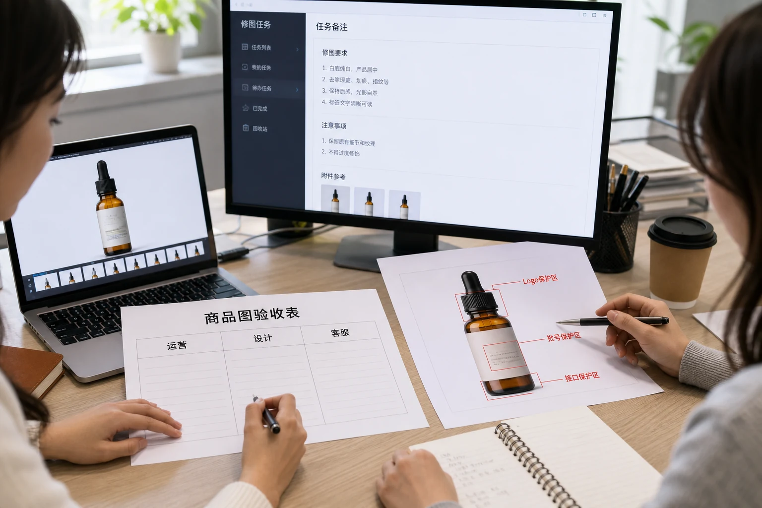 运营设计客服三方围绕商品图验收表和图叮修图任务对齐外包交接