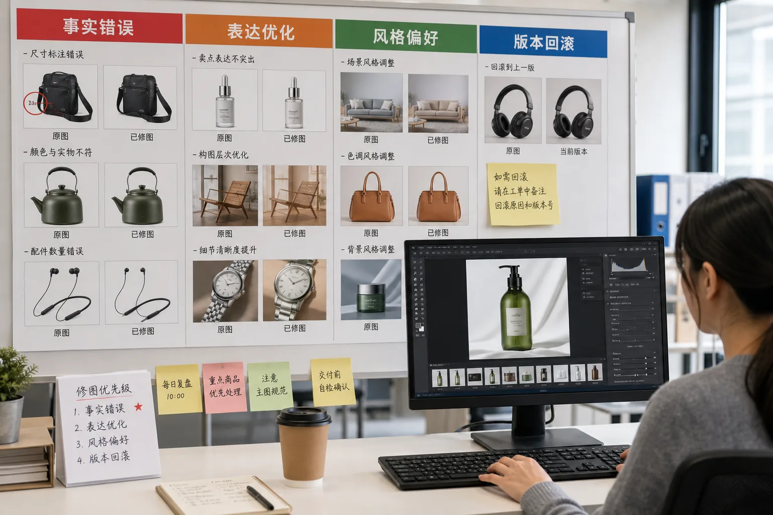 商品图改稿优先级表把事实错误表达优化风格偏好和回滚分开排列