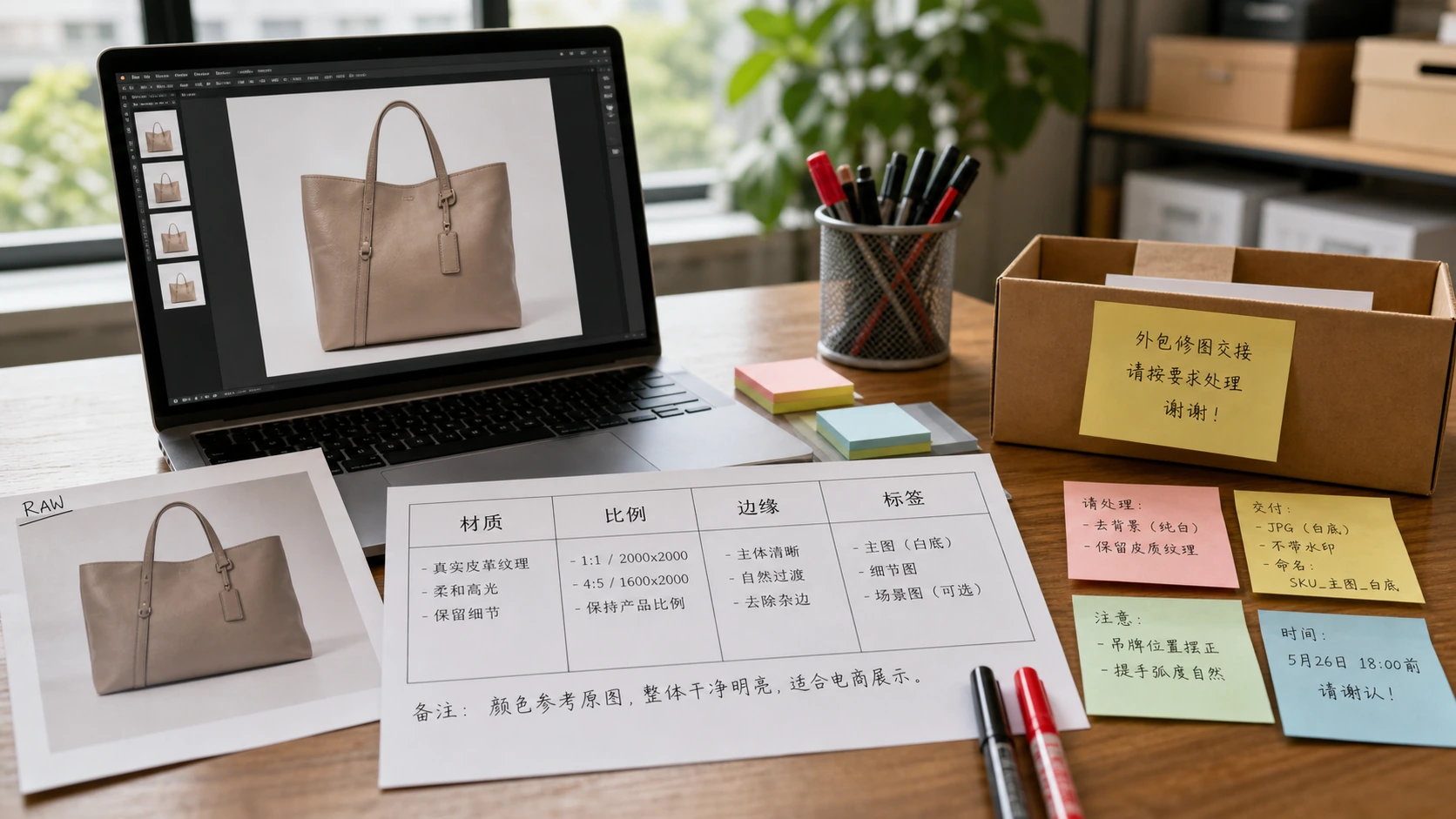 产品精修外包 brief 工作台展示材质比例边缘标签四列表