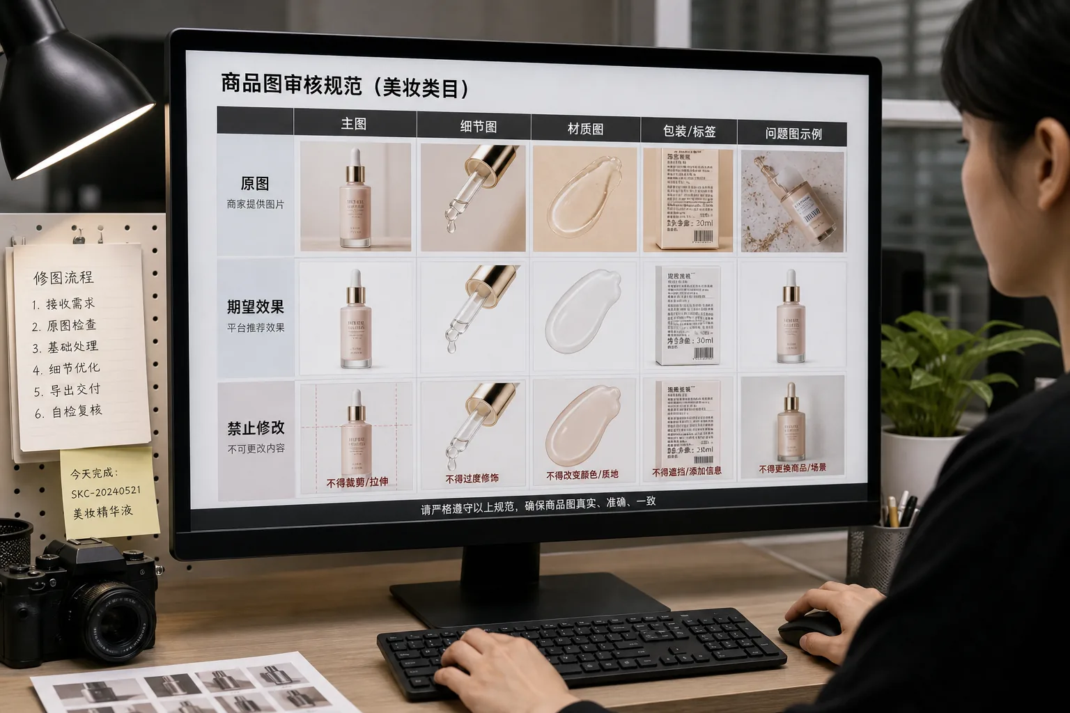 图叮首批样张风险覆盖板，包含主图、详情局部、材质特写、包装标签和问题图