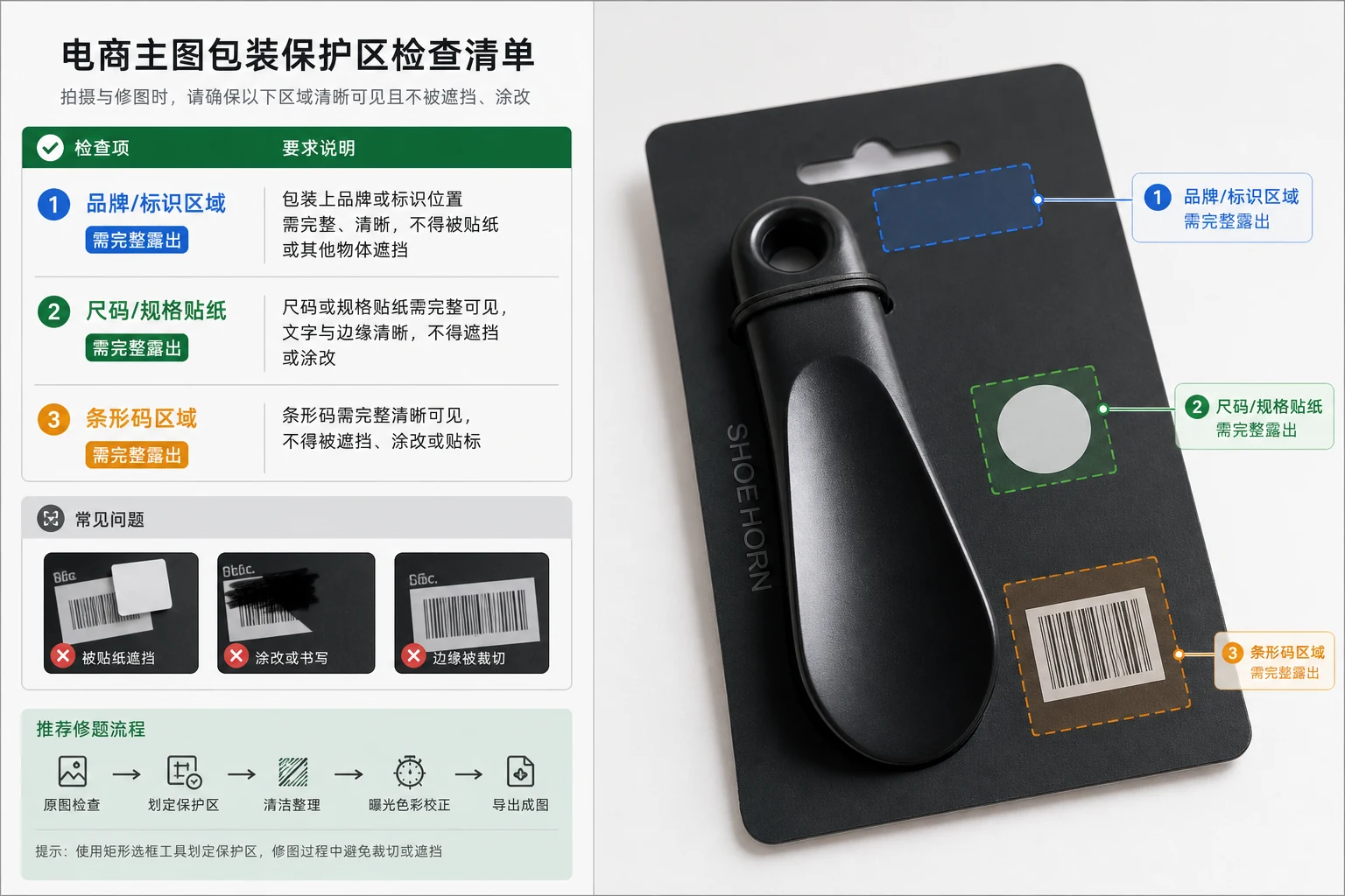 鞋拔包装 LOGO 尺码贴和条码锁区清单