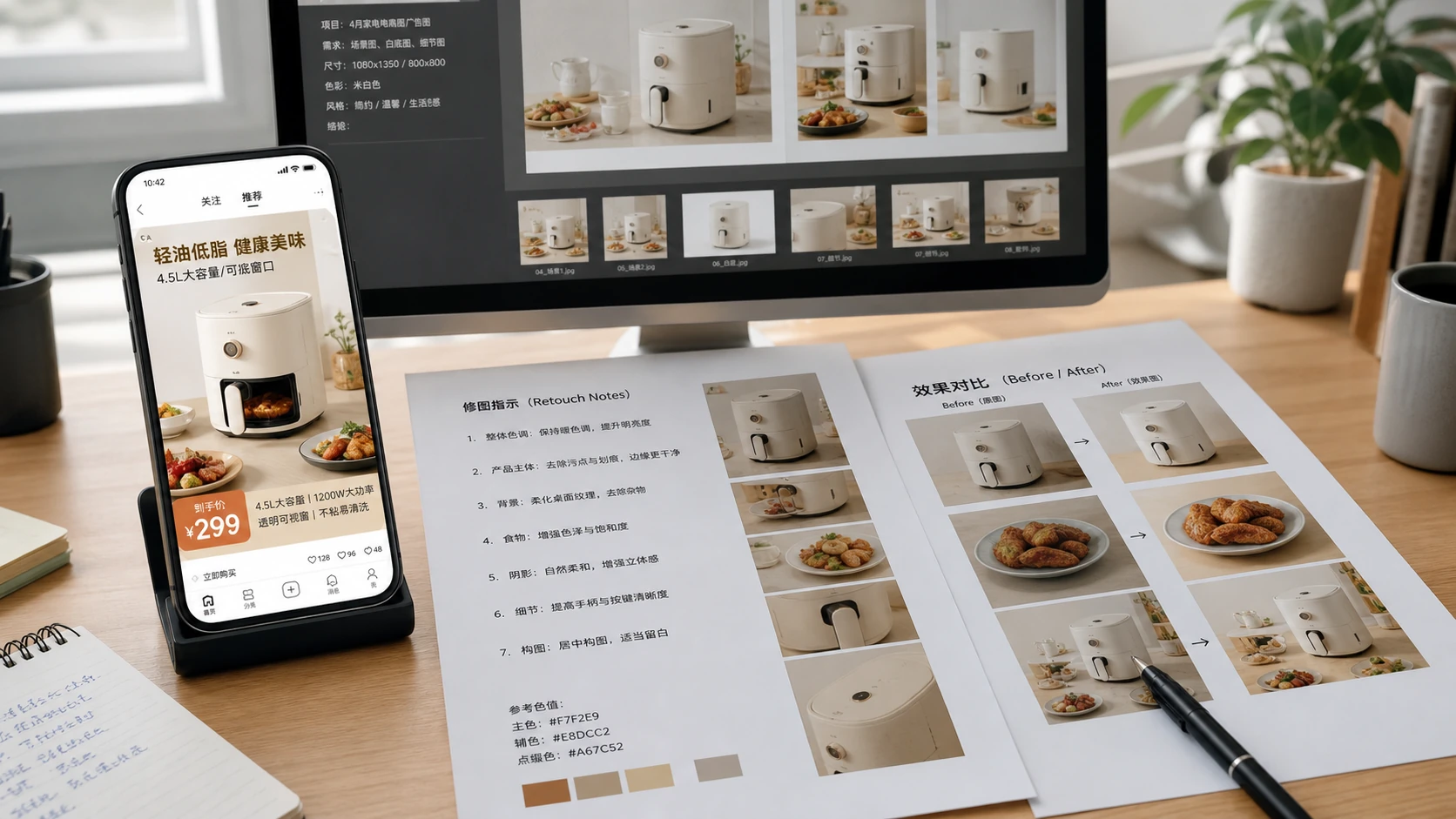 一张信息流广告素材工作台上同时标出商品主体、价格角标和规格信息