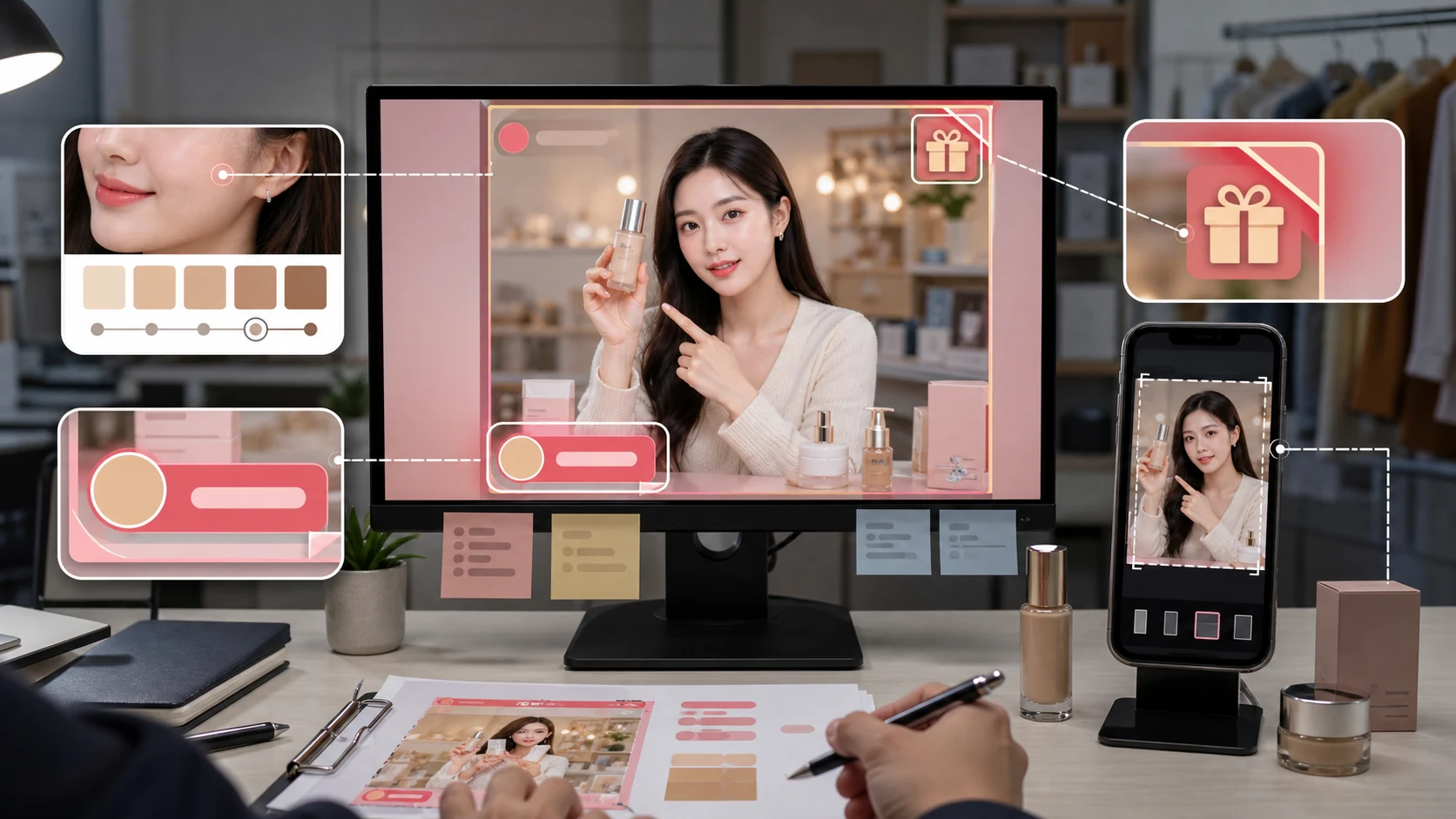 直播间商品封面 AI 修图返检地图展示价格贴、主播肤色、赠品角标和裁切预览