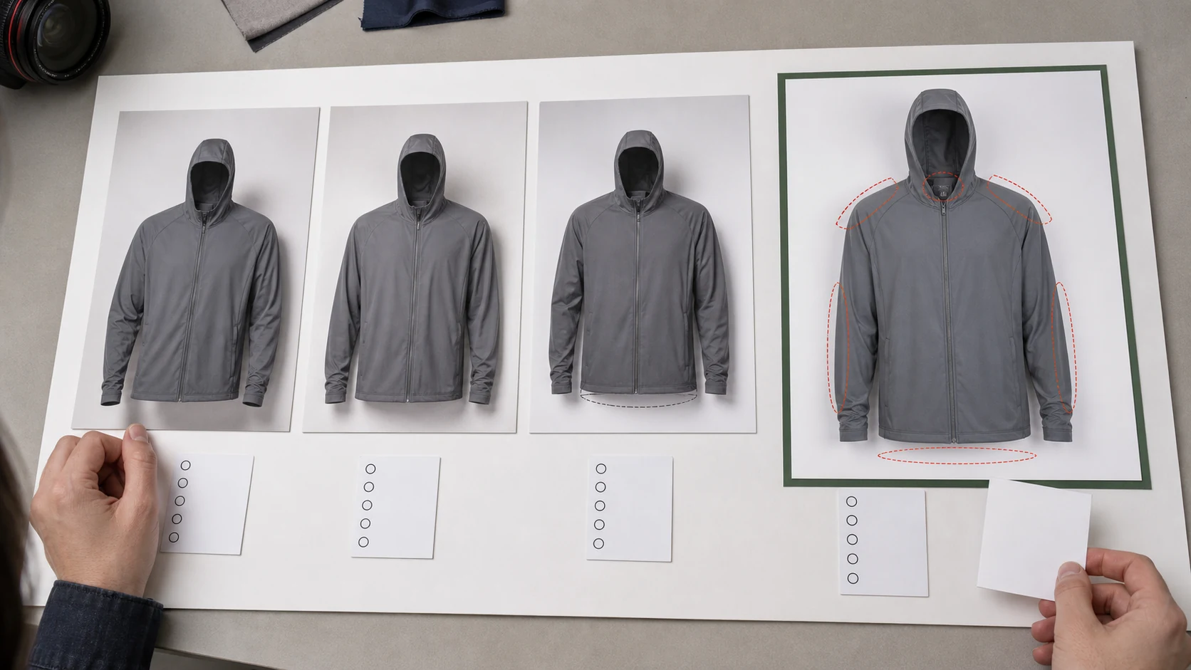 多色 SKU 基准图选择板展示候选原图和结构检查点