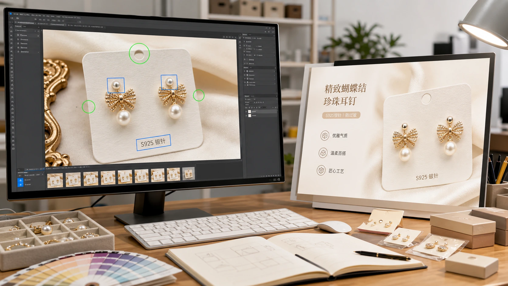 耳饰卡商品图先用图叮修准再进入 Canva 可画做模板的工作台流程