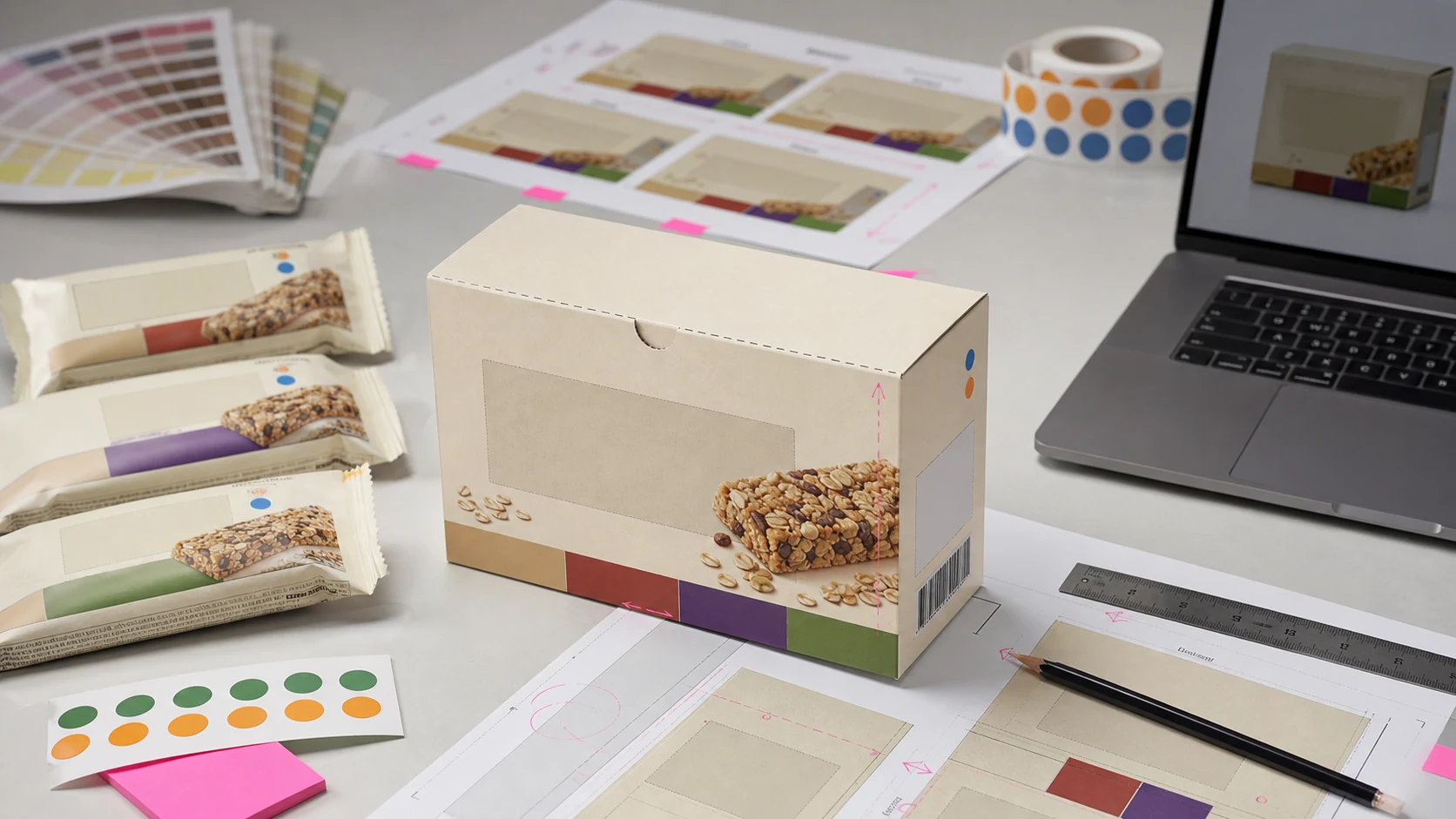 燕麦棒礼盒商品图修图工作台展示封口配料表净含量和条形码证据区