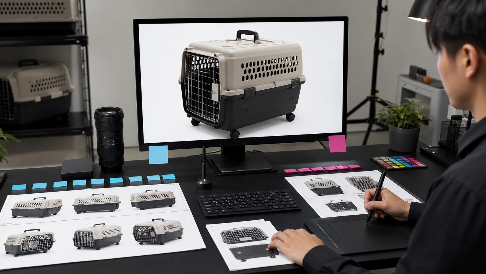 宠物航空箱商品图在图叮和 Photoshop 之间分工的工作台
