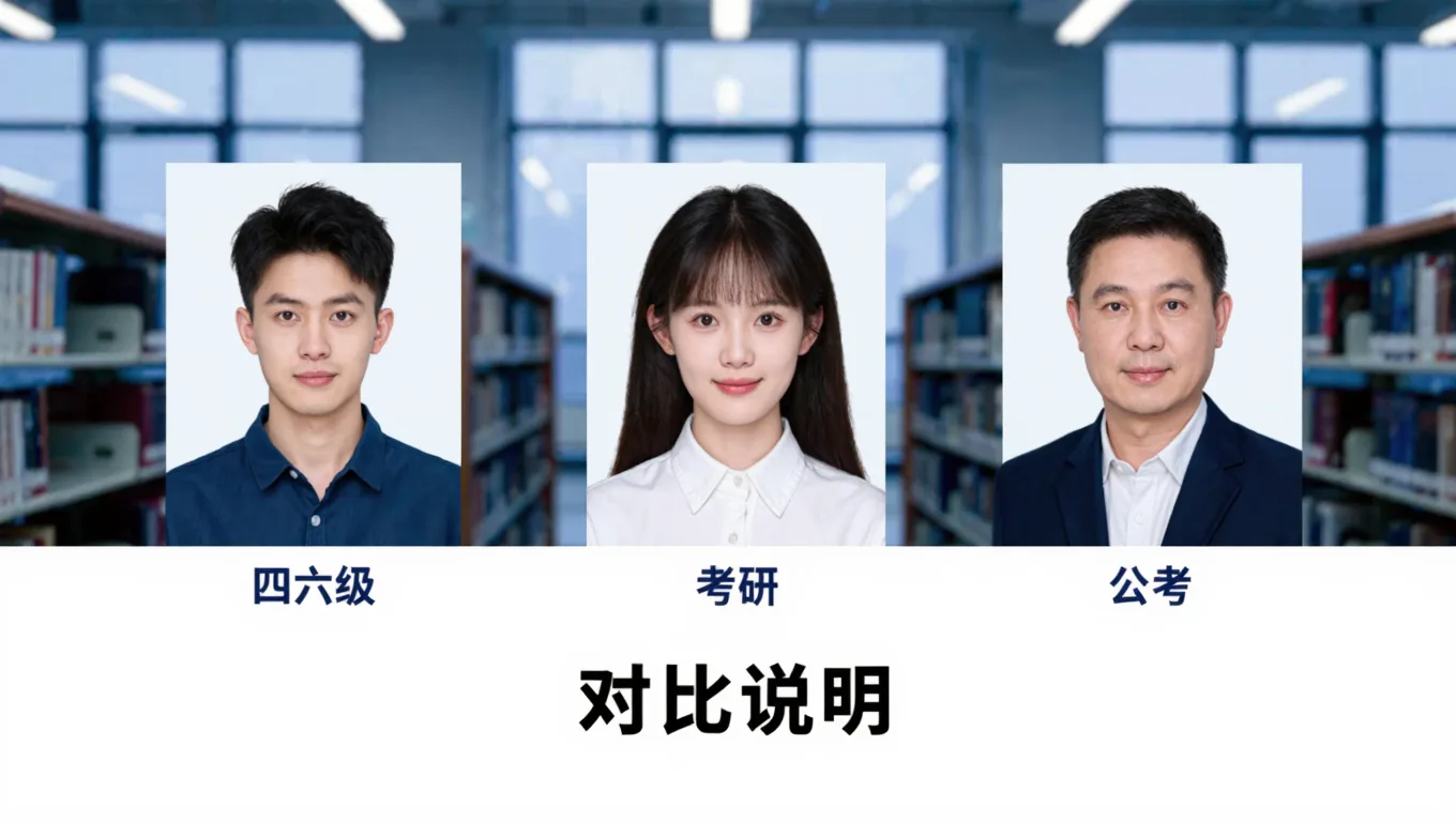 四六级考研公考三种规格的证件照对比