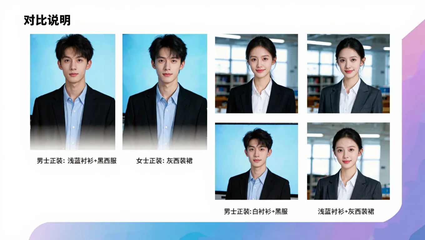 四种不同正装款式的面试照对比