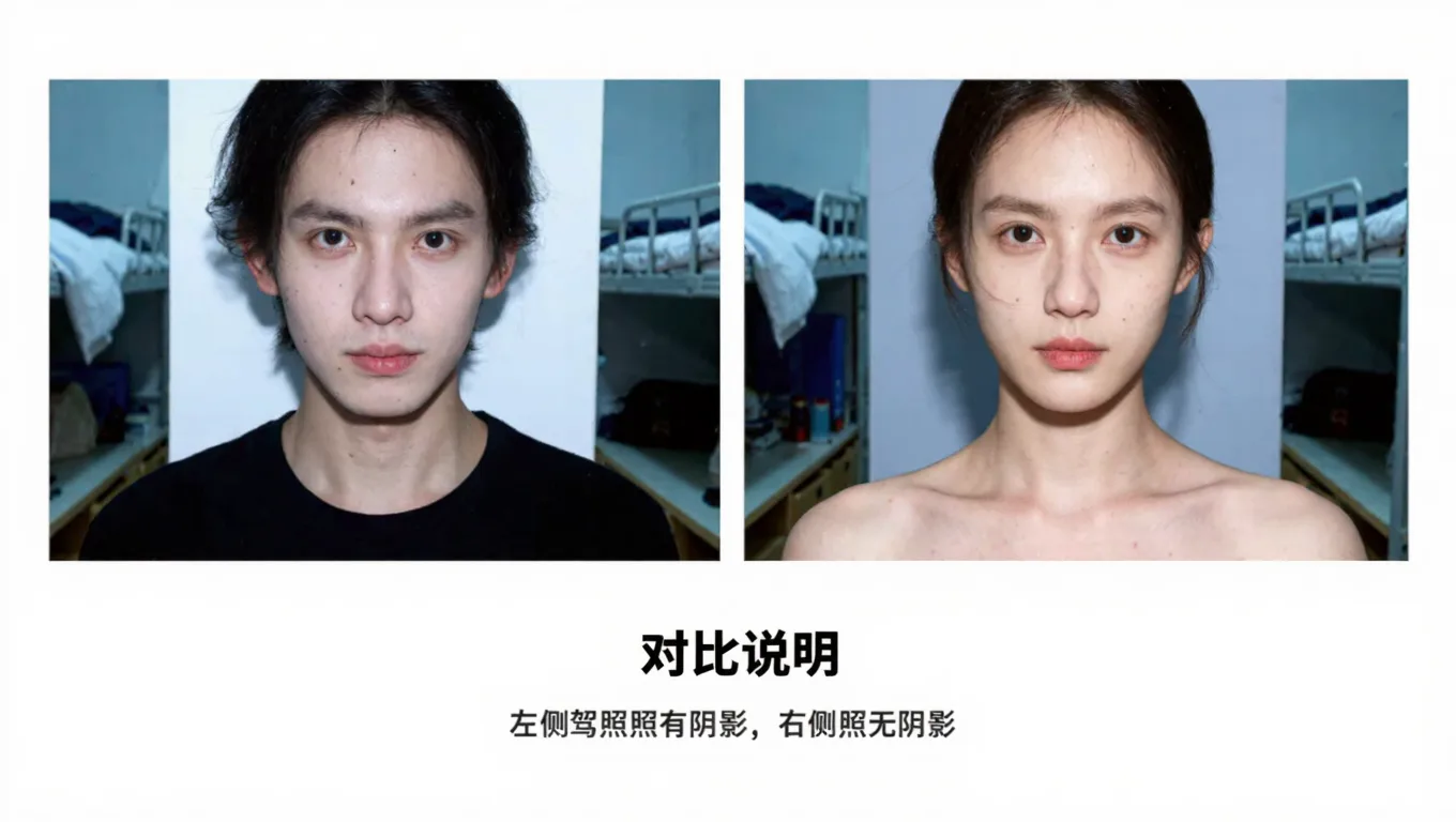 有阴影与无阴影的驾照照片对比